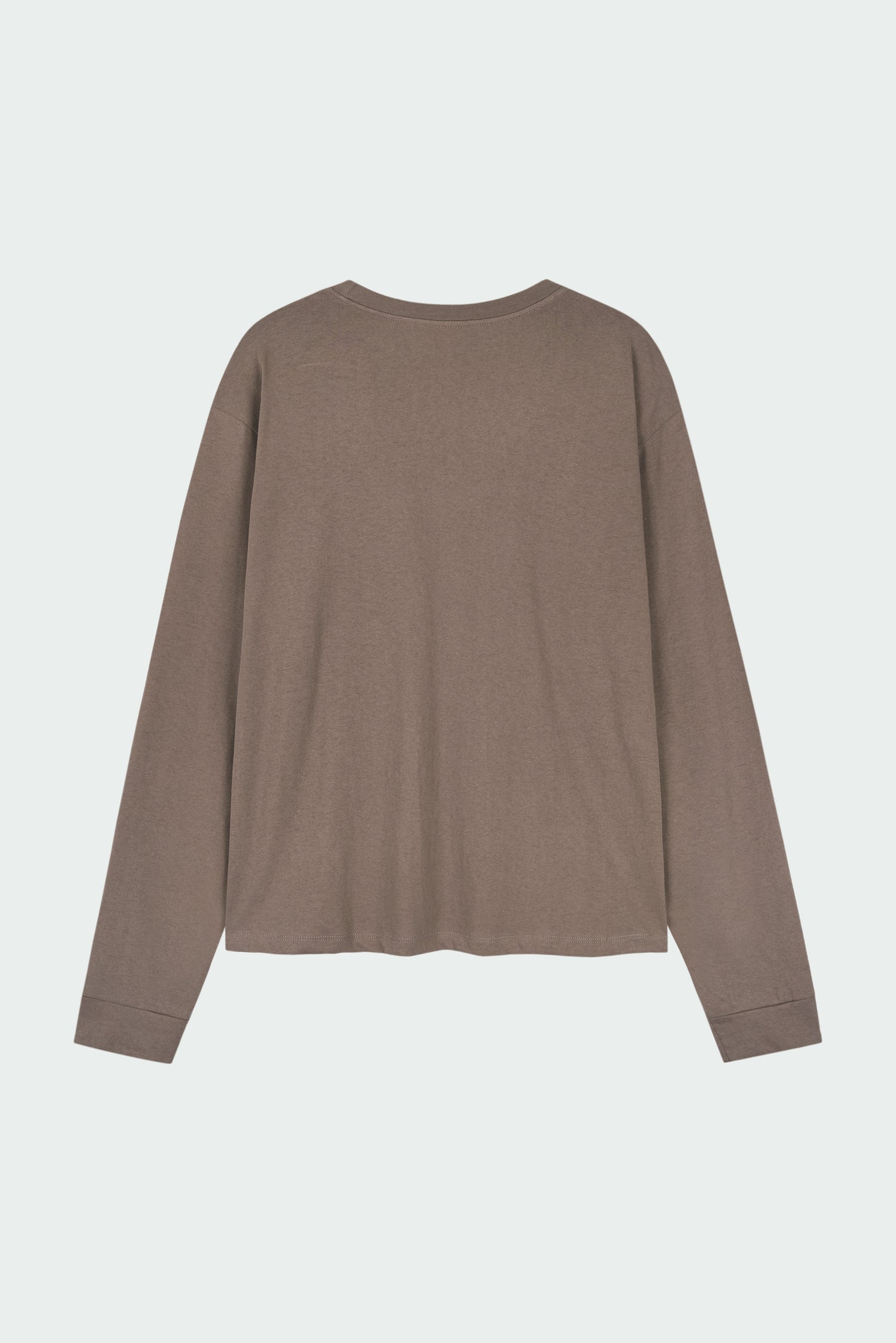 Lara Long-Sleeved T-Shirt in brown, a lightweight cotton crew-neck tee with long sleeves and relaxed fit, ideal for everyday wear and seasonal layering
