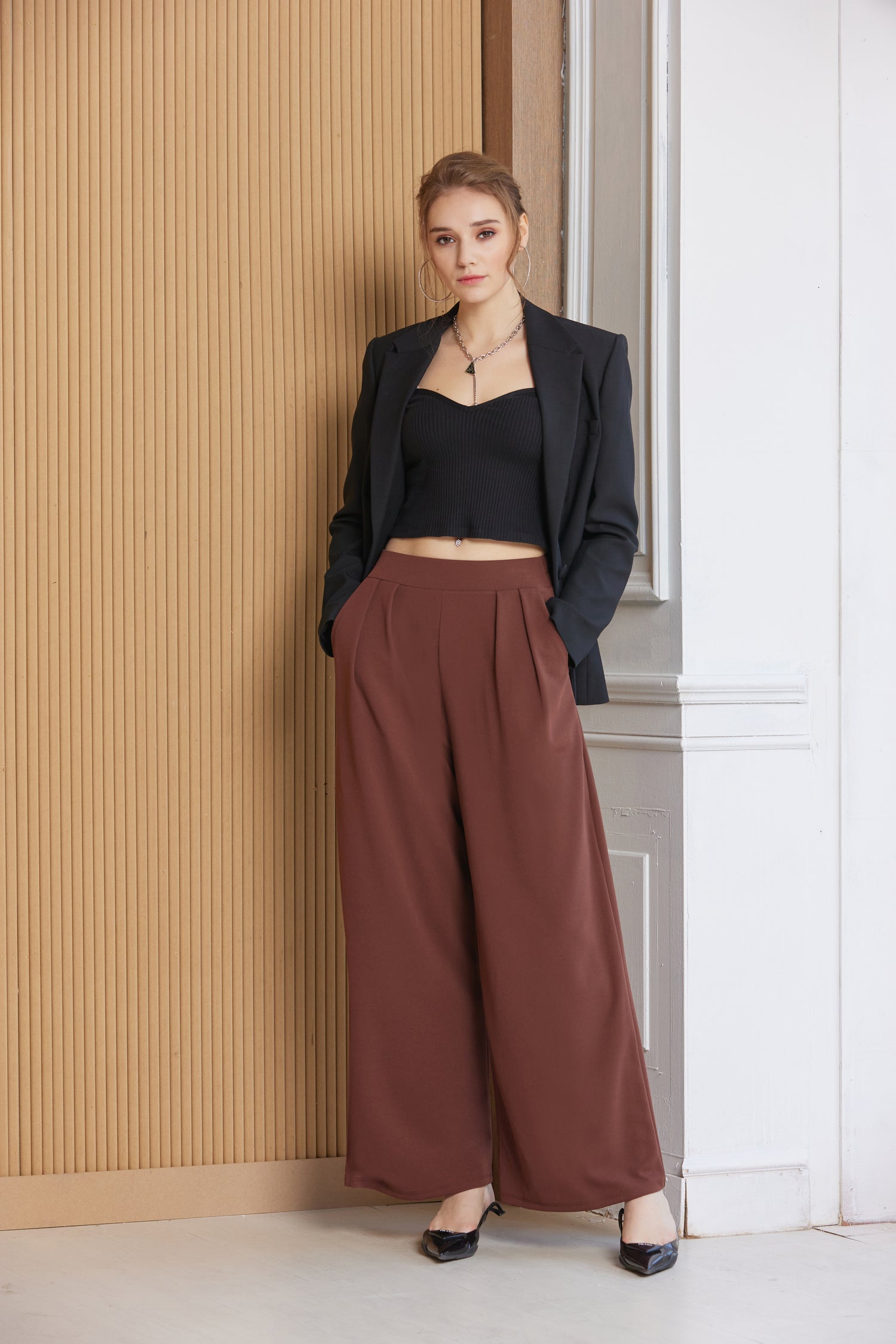 High Waisted Pleated Wide Leg Pants