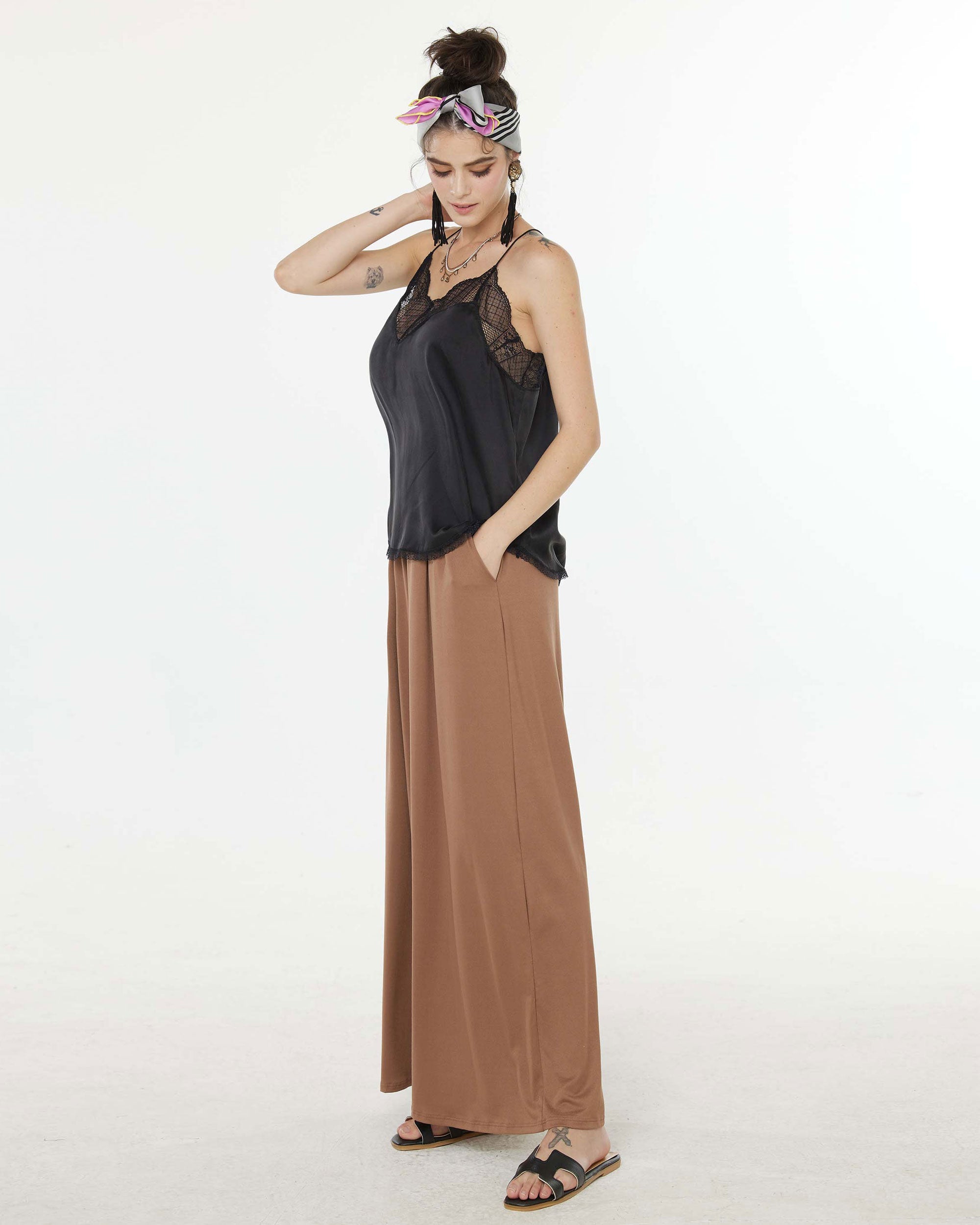 High Waisted Knit Wide Leg Pants - Coco