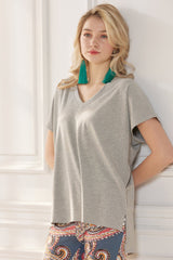 V-Neck Short Sleeve Ribbed Knit Top