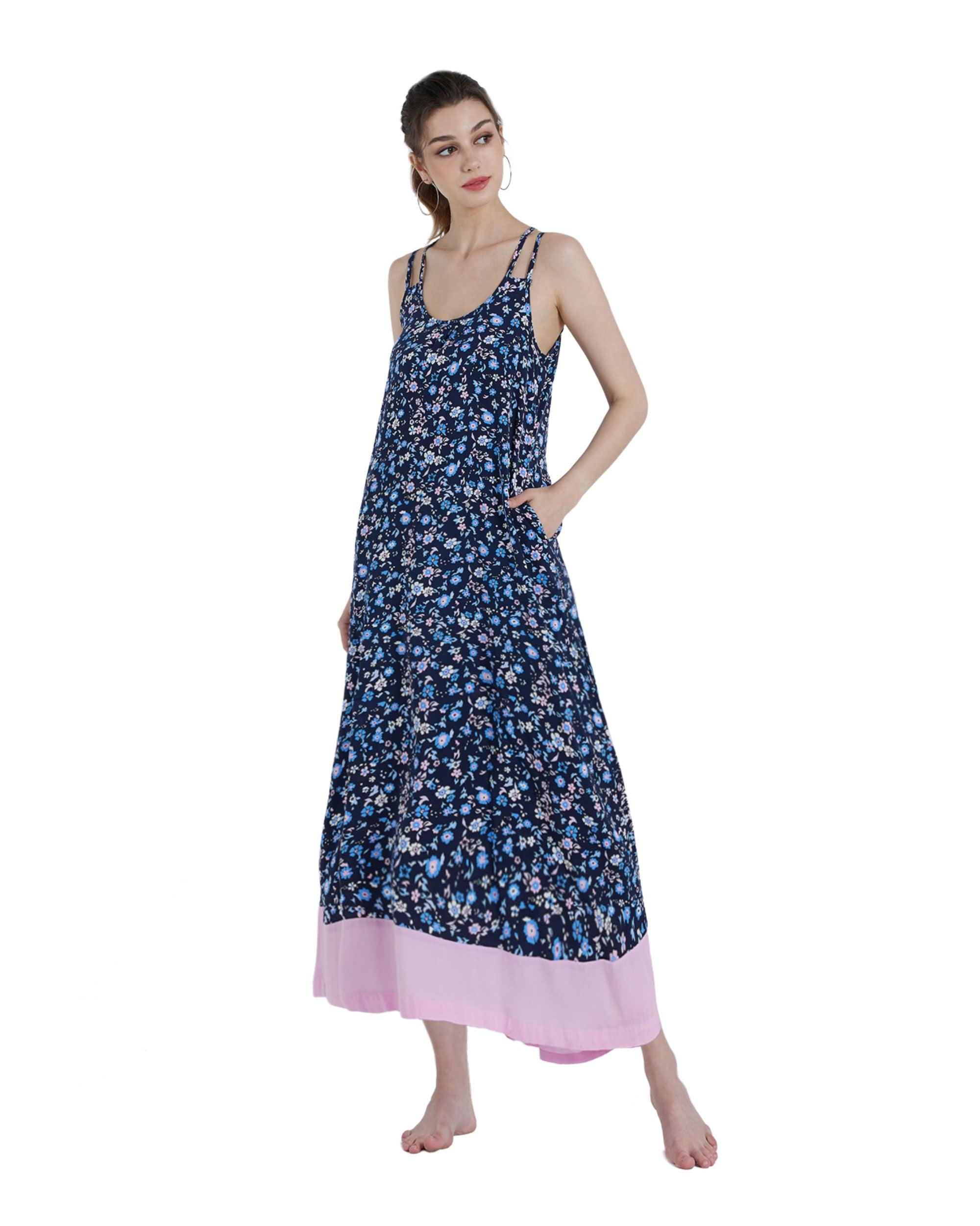 Blue Flower Beach Long Dress for Women