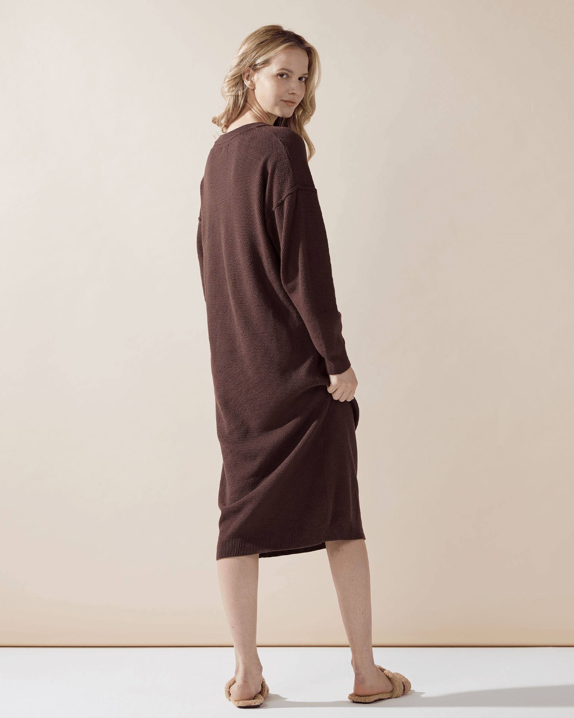 Chocolate Midi Sweater Dress with Buttons