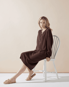 Button-Front Midi Sweater Dress - Chocolate - noflik