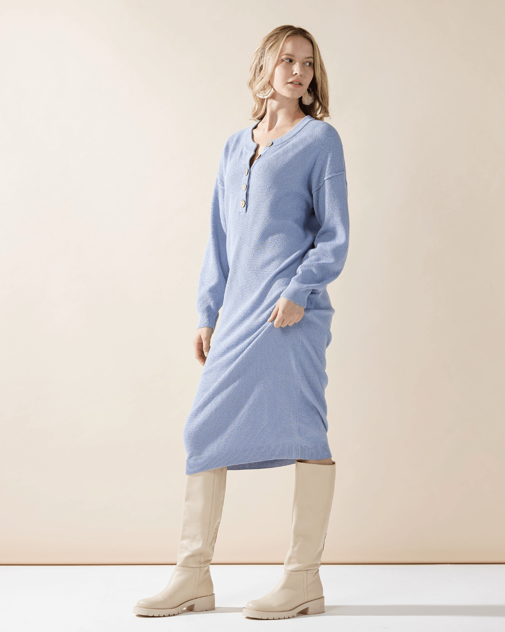 Light Blue Midi Sweater Dress for Women
