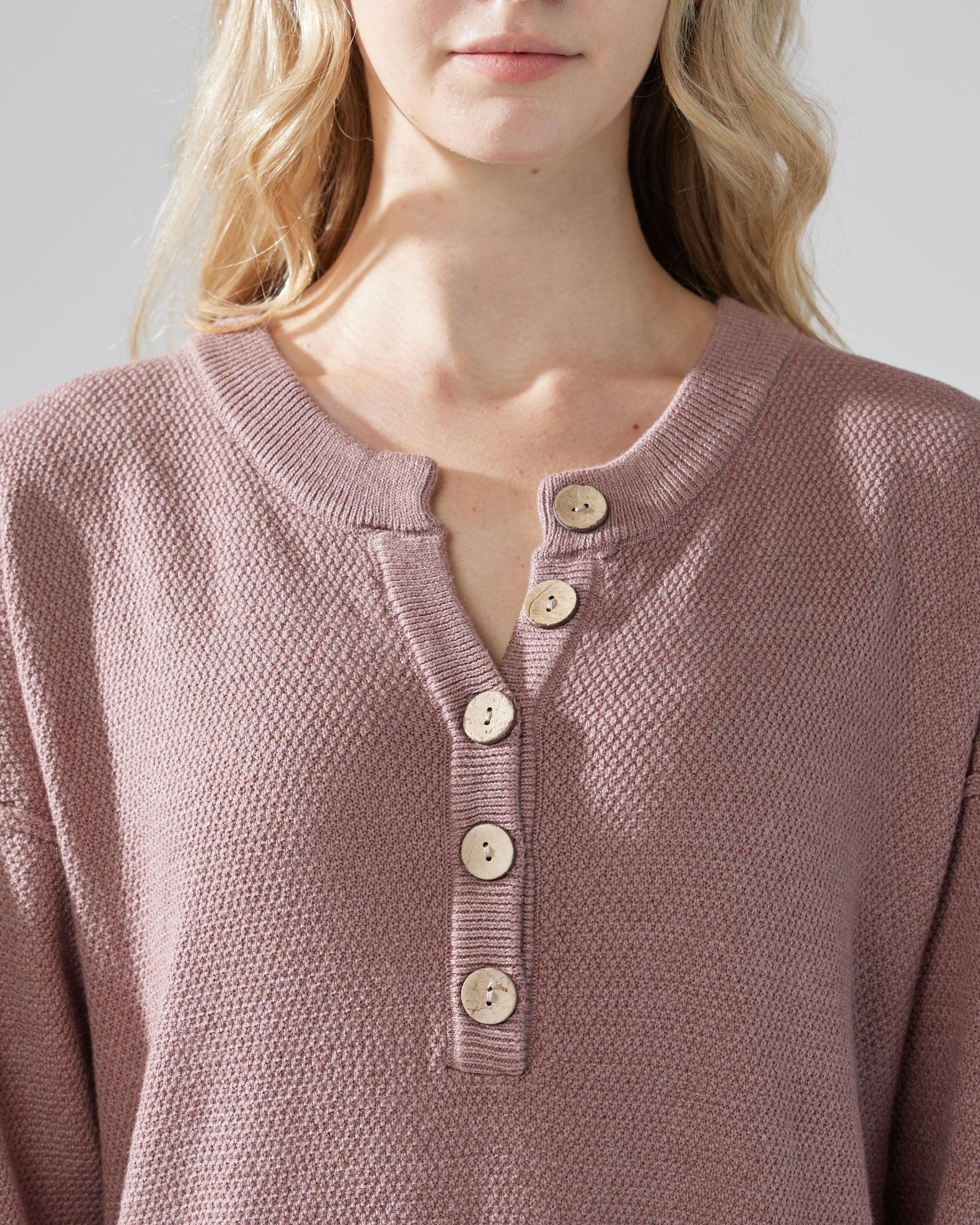 Taupe Midi Sweater Dress with Buttons