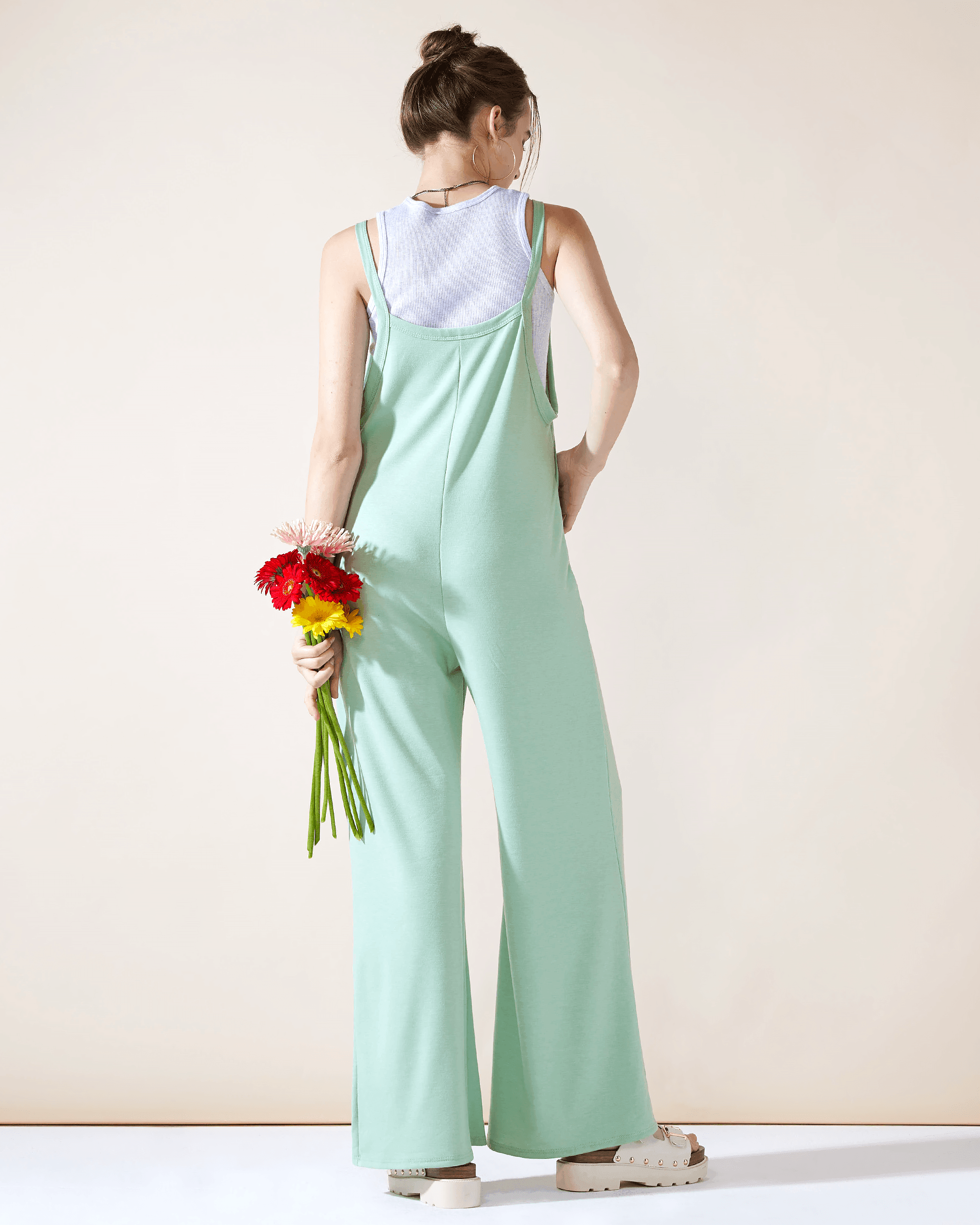 Dusty Mint Casual Jumpsuit: Loose Fit Elegance