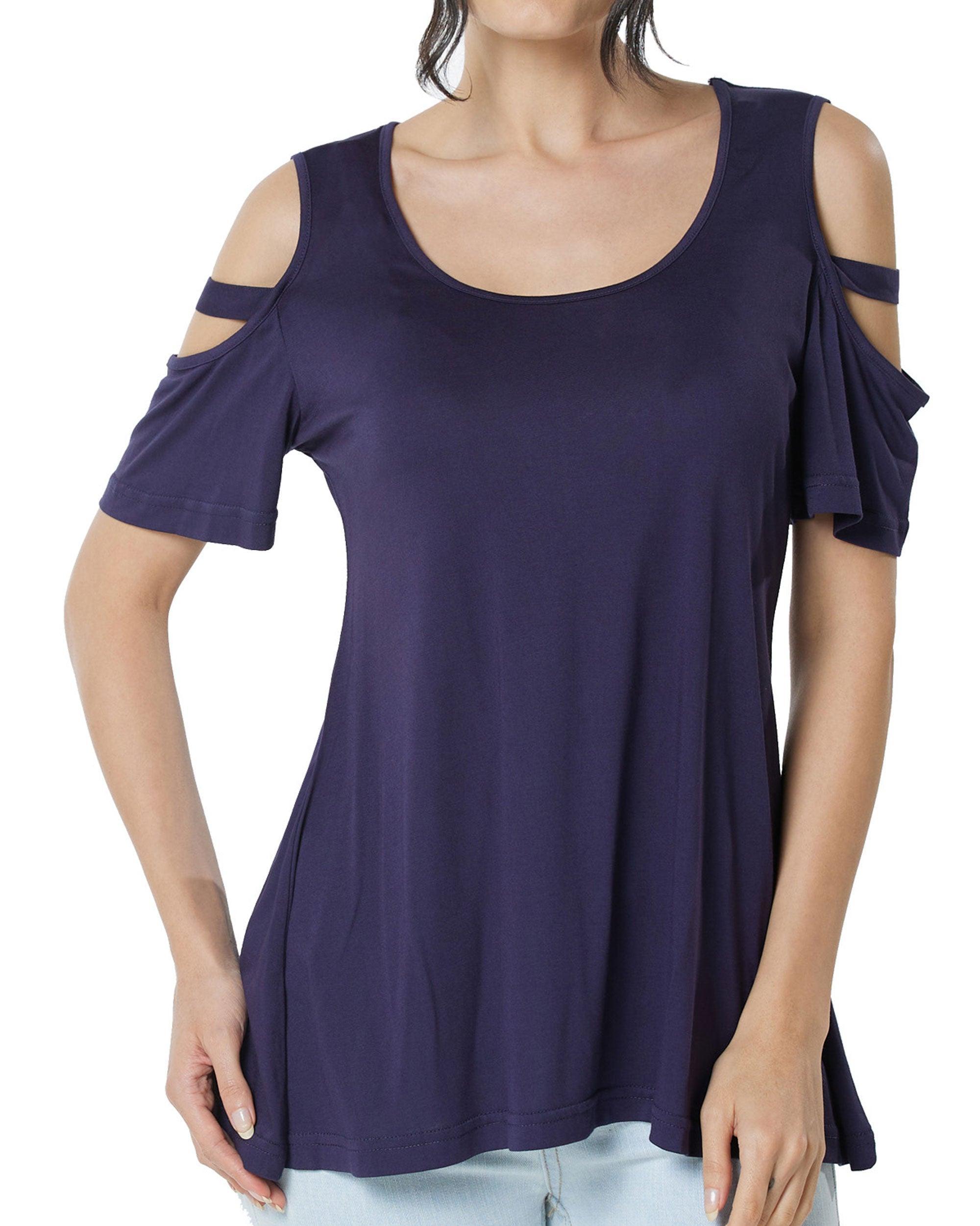 Navy Cold Shoulder Top: Versatile & Chic