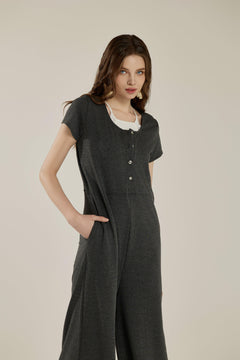 Comfort Button-up Jumpsuit - 2T Charcoal - noflik