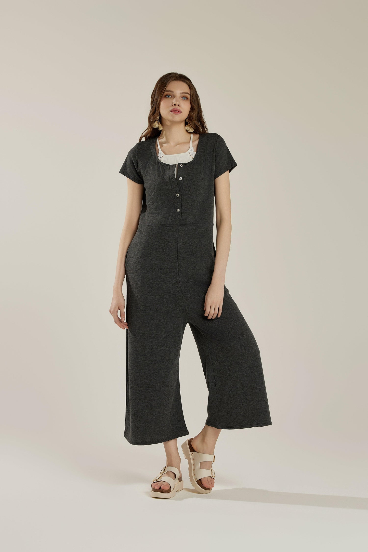 Comfort Button-up Jumpsuit - 2T Charcoal - noflik