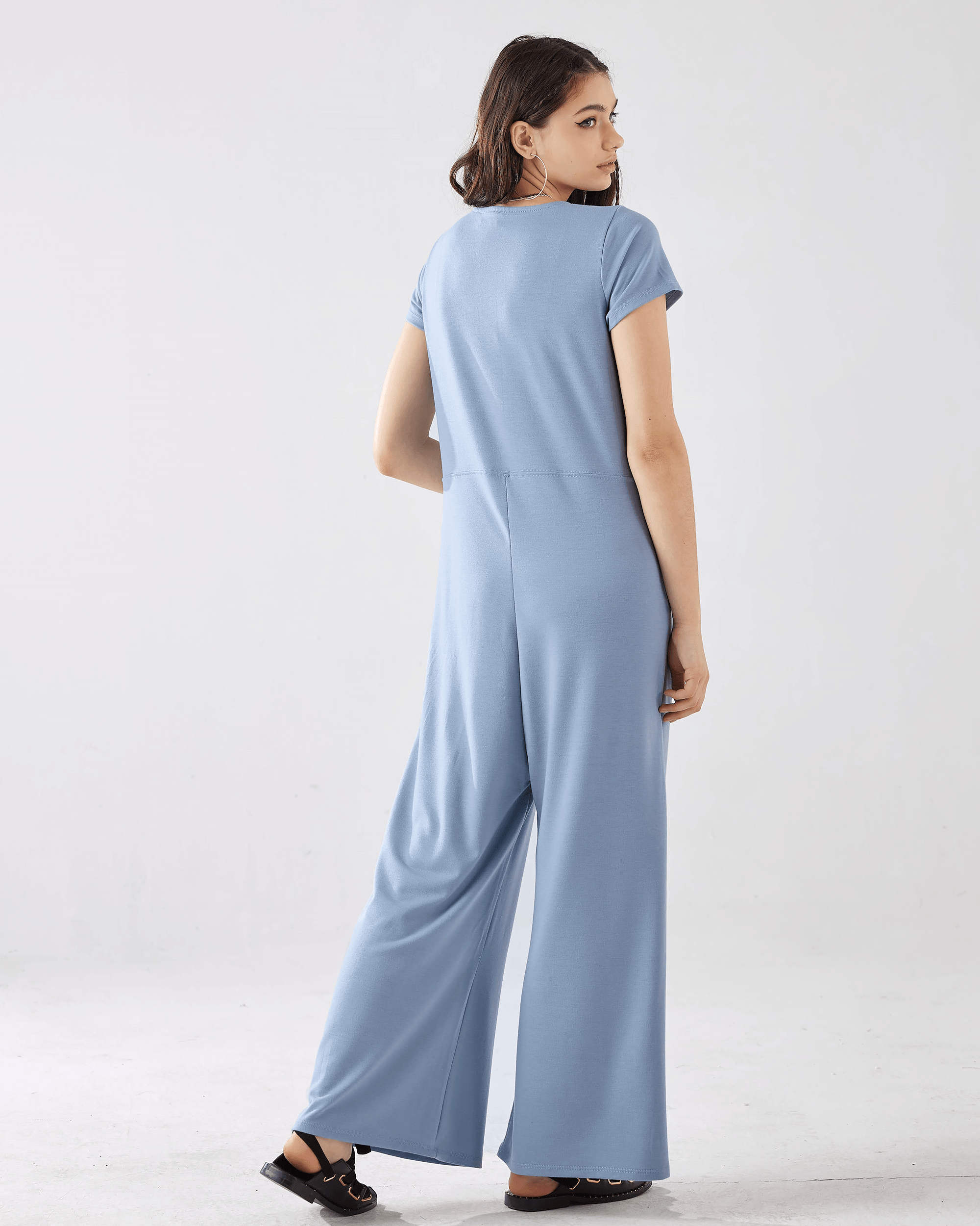 Dream Blue Jumpsuit: Button-Up Elegance