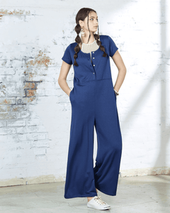 Comfort Button-up Jumpsuit - French Navy - noflik