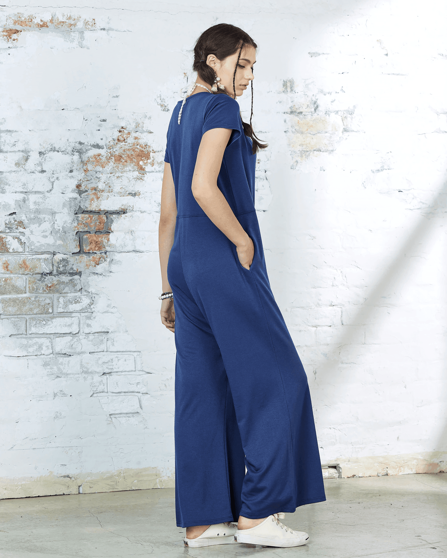 Comfort Button-up Jumpsuit - French Navy - noflik