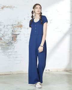 Comfort Button-up Jumpsuit - French Navy - noflik