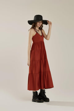 Comfortable and Flowy Knit V-neckline Ruffle Tiers Knit Maxi Dress - Nutshell - noflik