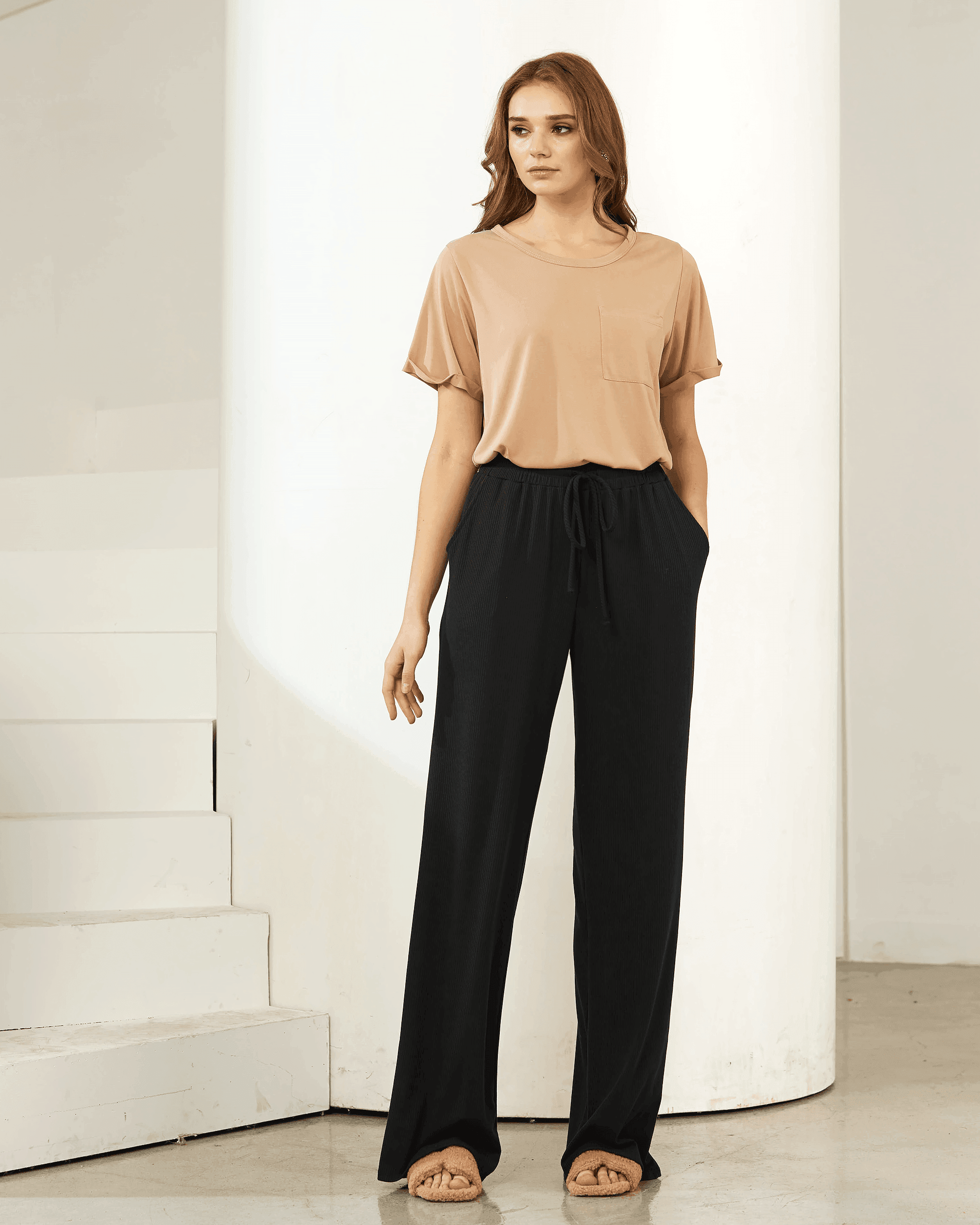 Black Comfy Ribbed Lounge Pants