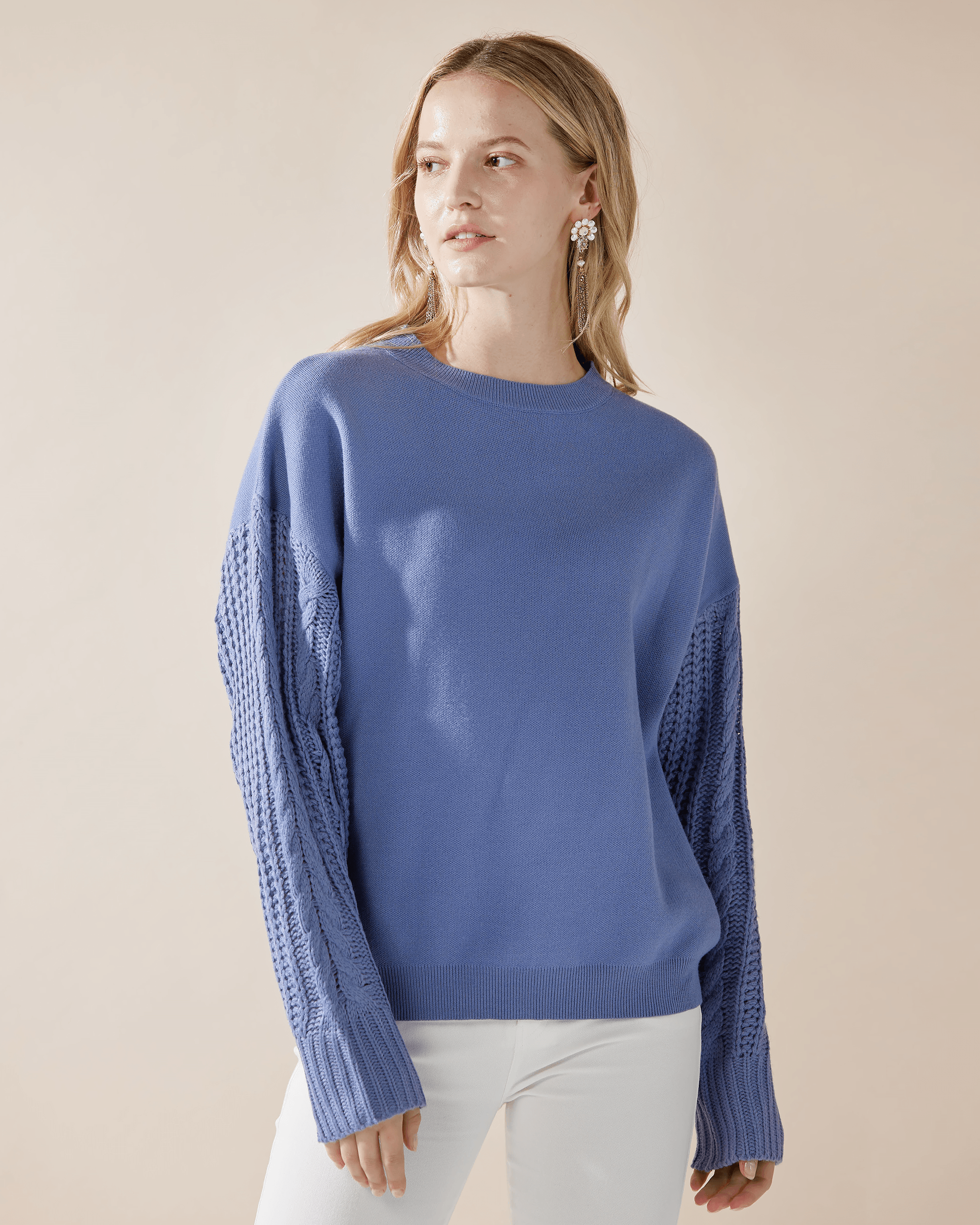 Denim Blue Sweater: Trendy Cable Knit