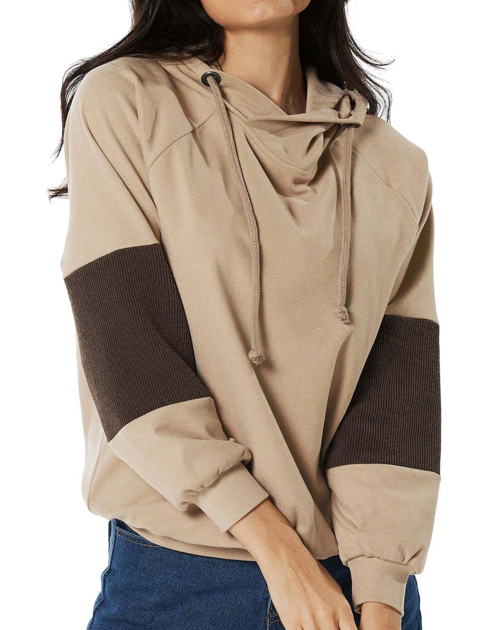 Beige Cowl Neck Hoodie Fashion