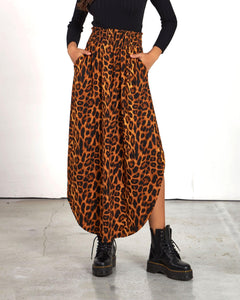 Curved Hem Flowy Maxi Skirt - Amber - noflik