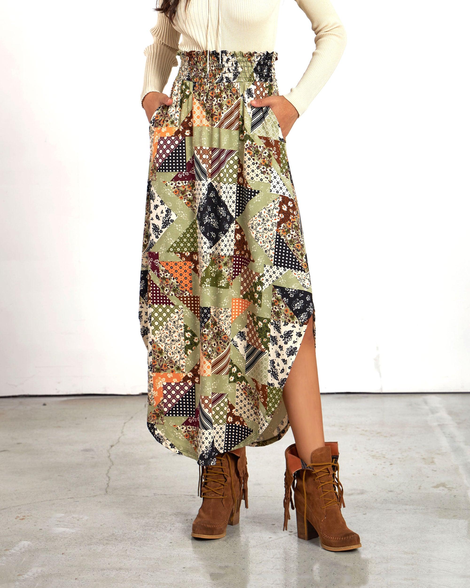 Sage Multi Maxi Skirt: Earthy Chic