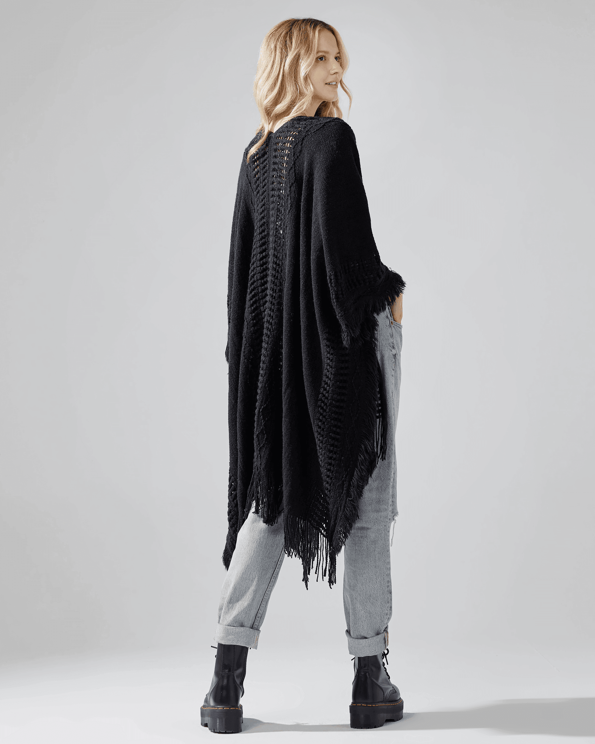 Black Fringe Ruana - Chic & Cozy