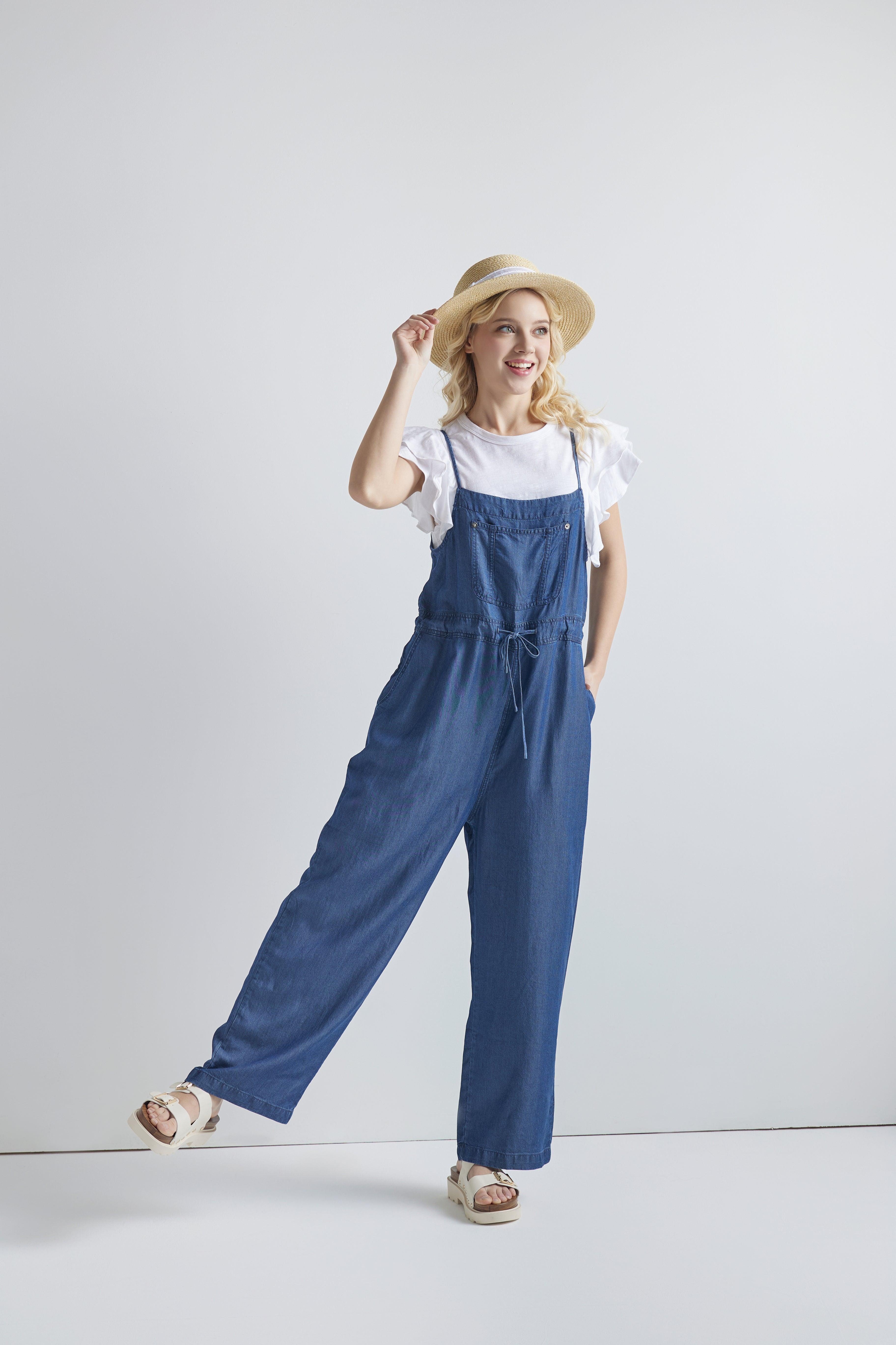 Front Pocket Adjustable Straps Denim Overall Jumpsuit - DK.Denim - noflik