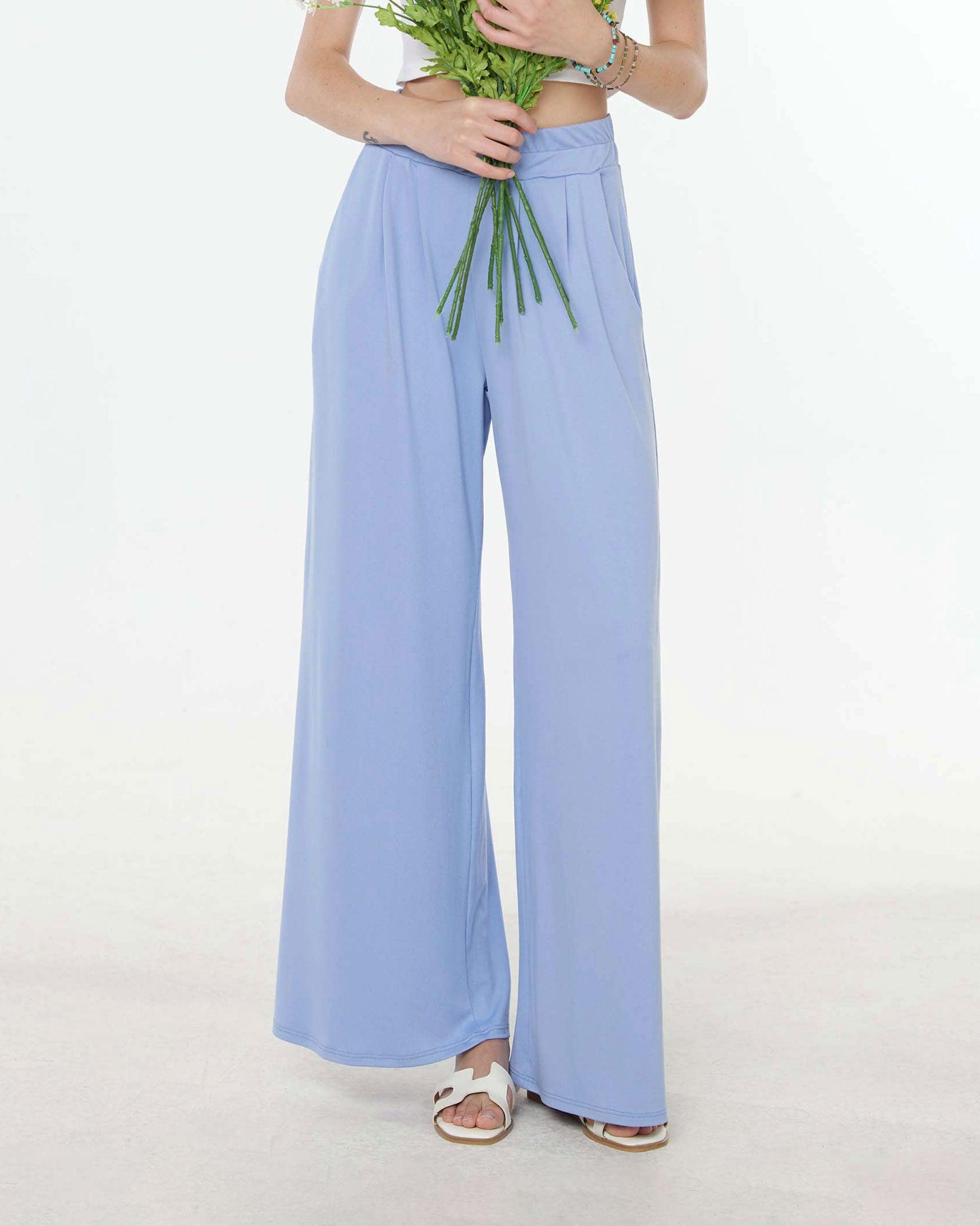 Chambray High Waisted Knit Wide Leg Pants