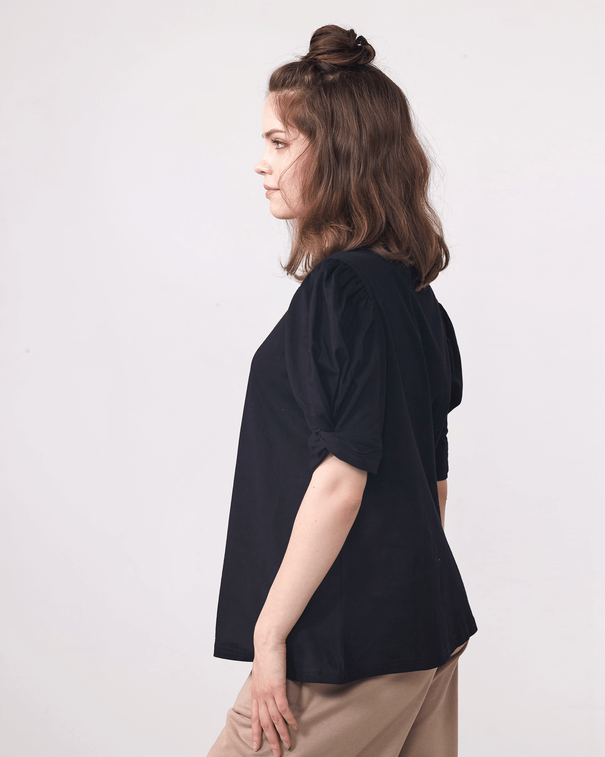 Knotted Puff Sleeve Top - Black