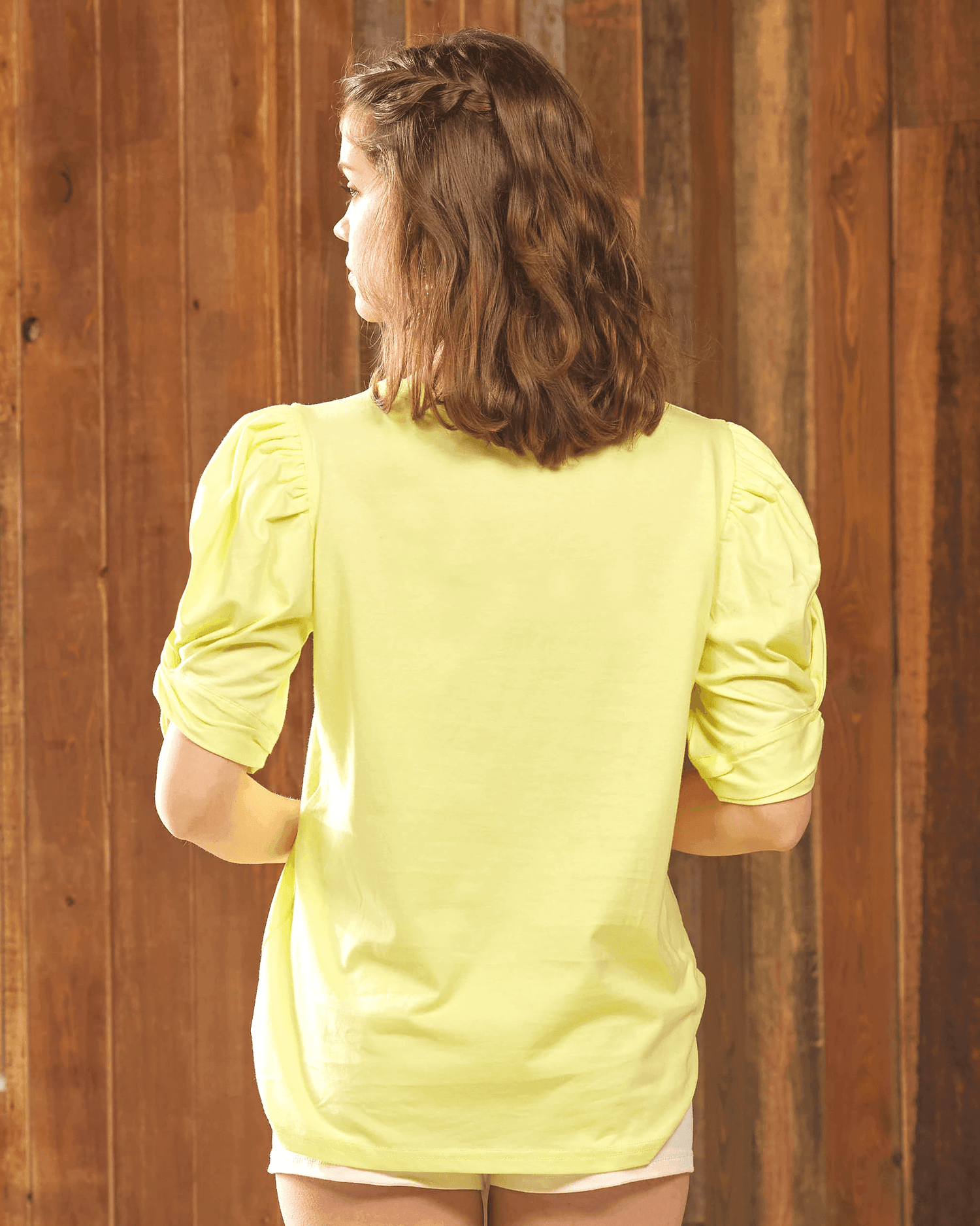 Knotted Puff Sleeve Top - Chartreuse - noflik