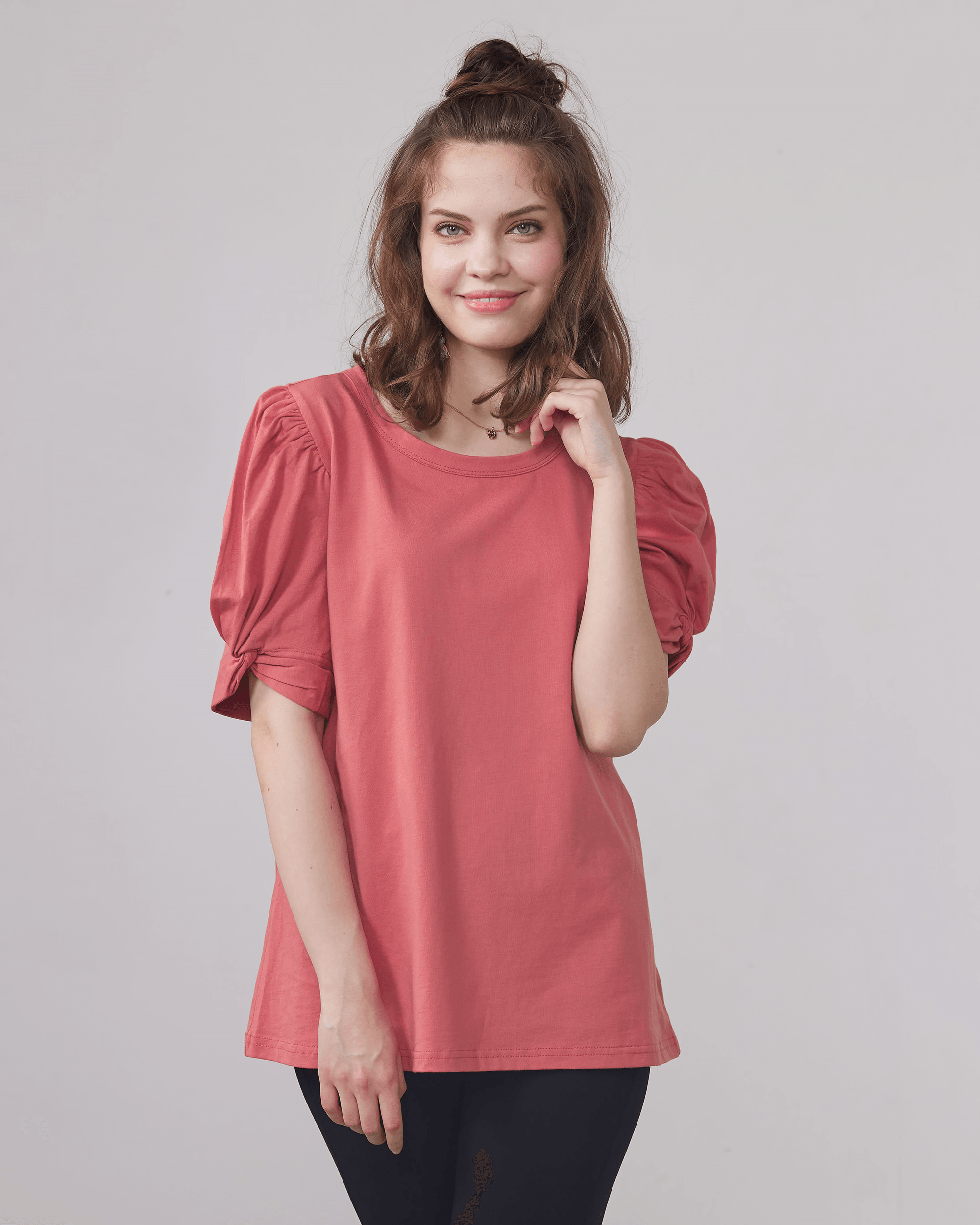 Knotted Puff Sleeve Top - Desert Rose