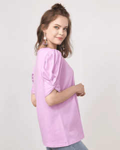 Knotted Puff Sleeve Top - Lilac - noflik