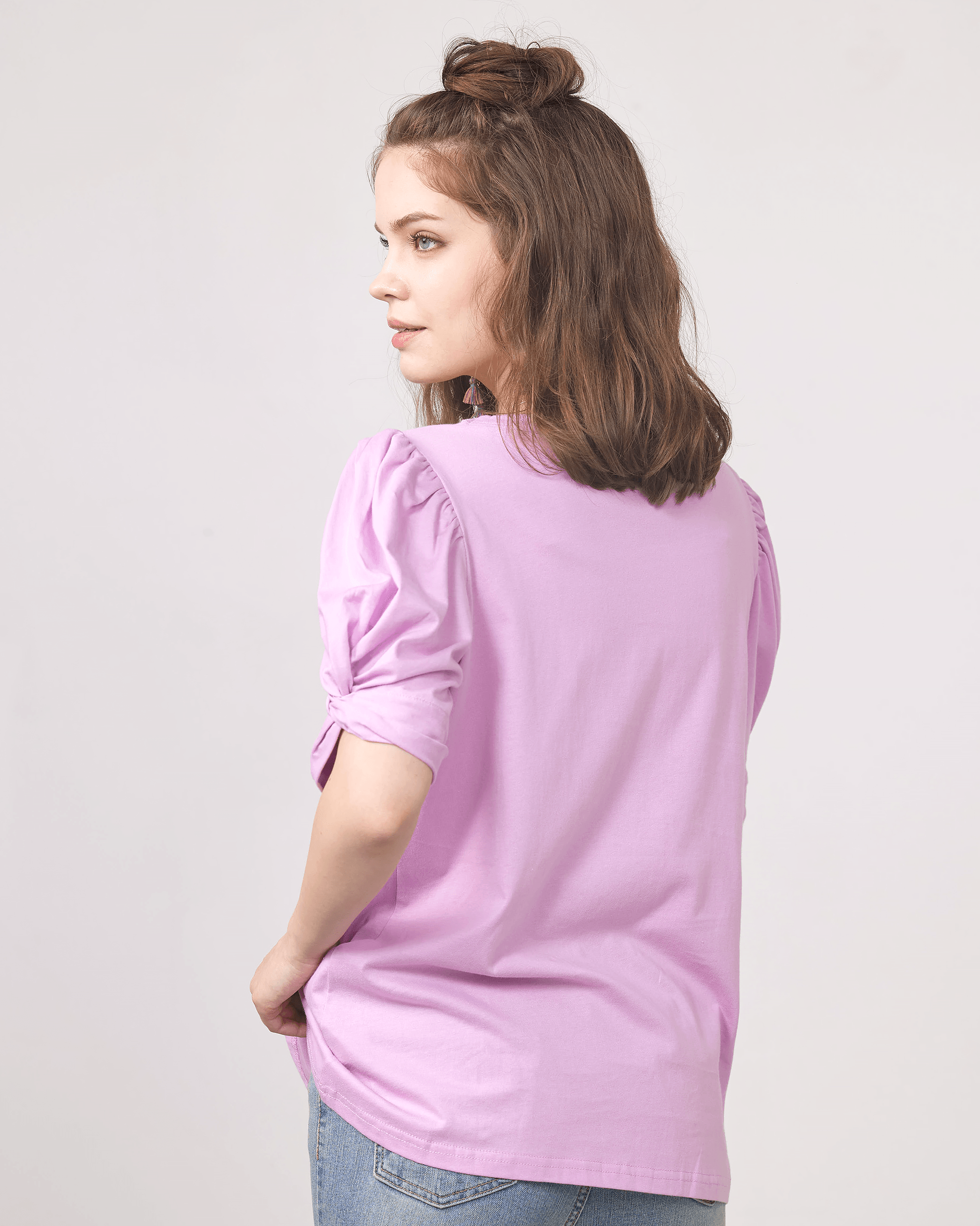Knotted Puff Sleeve Top - Lilac