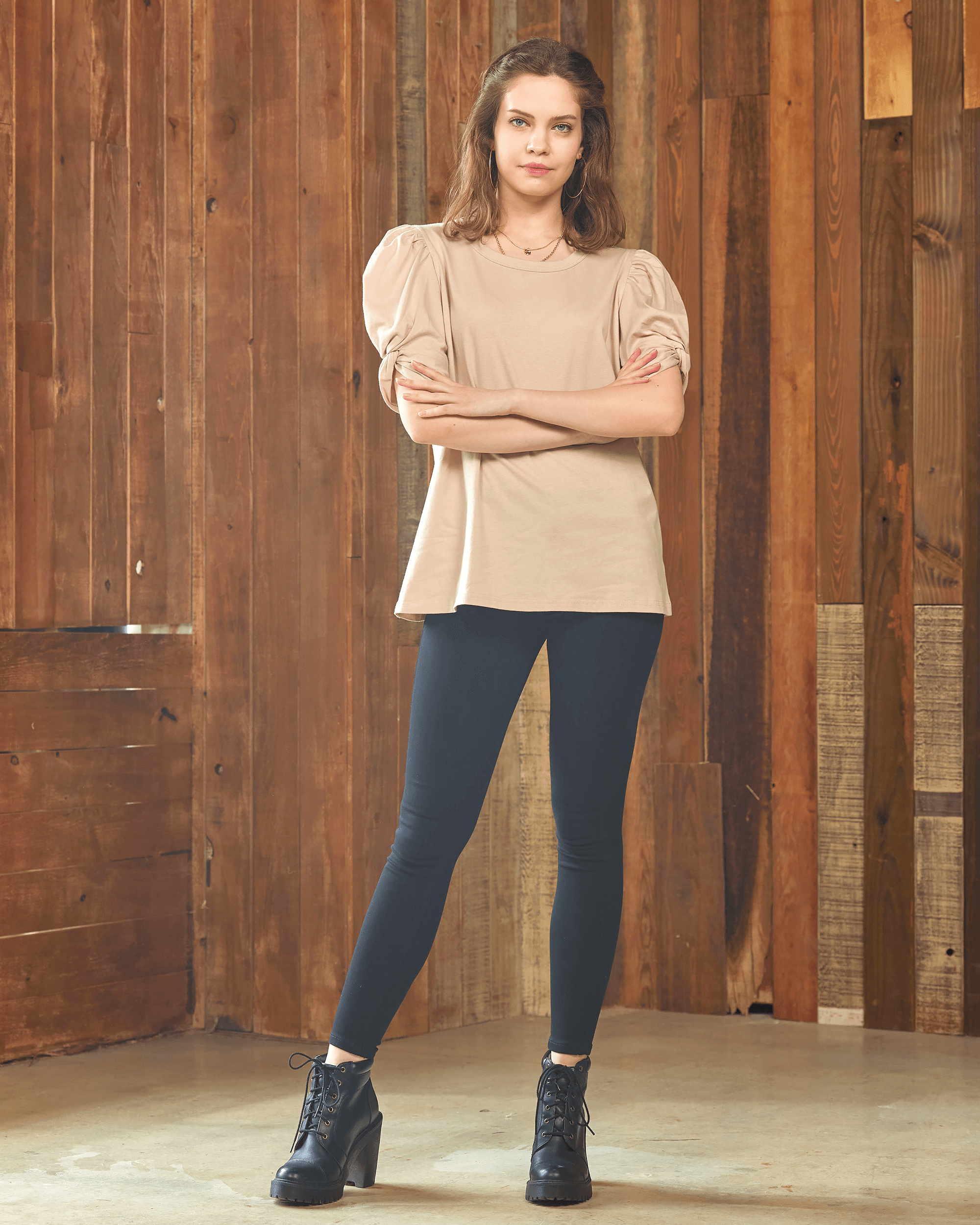 Knotted Puff Sleeve Top - Taupe