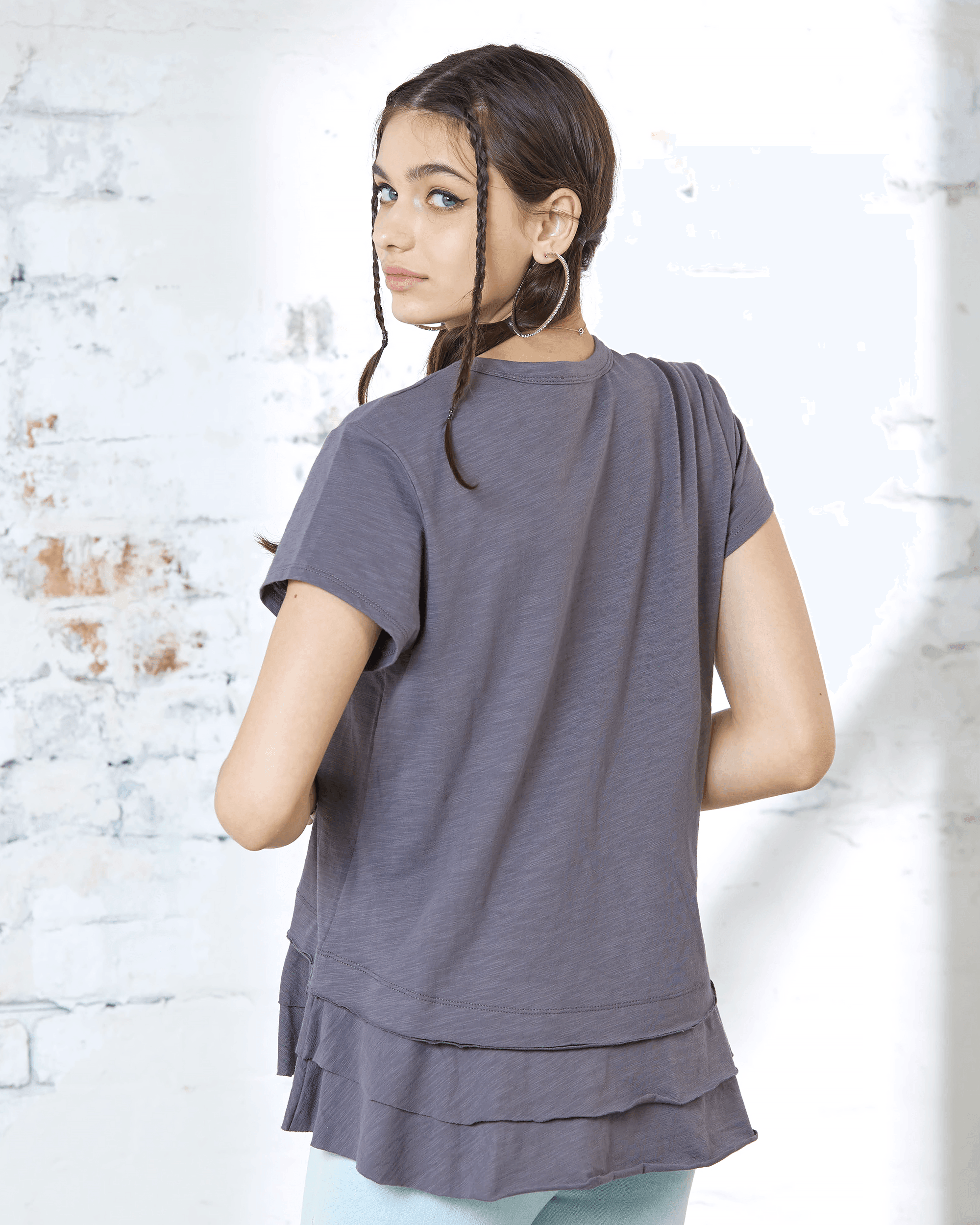 Charcoal Layered Ruffle Hem Tee