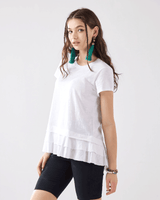 Layered Ruffle Hem Short Sleeve Tee - White - noflik