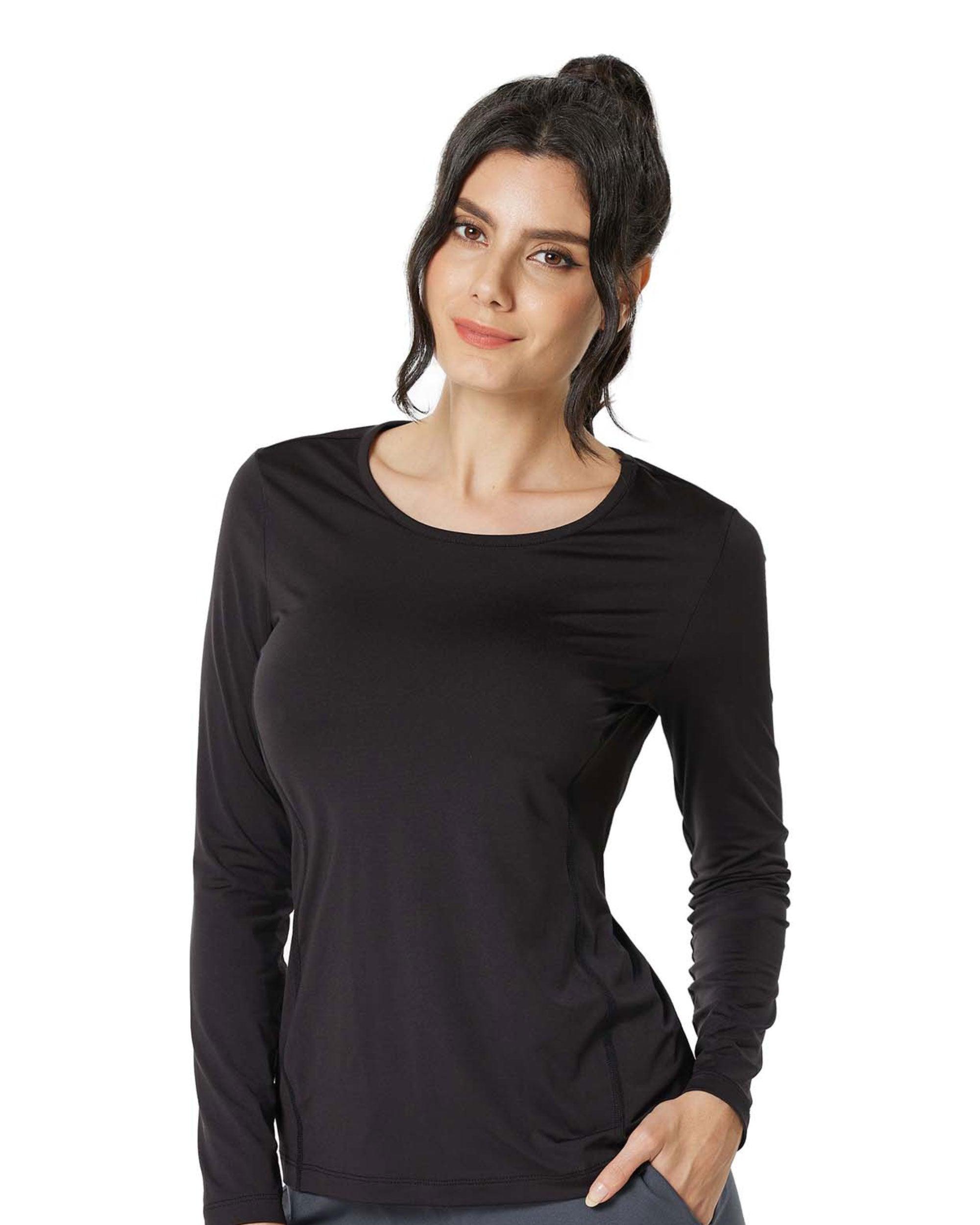 Black Long Sleeve Crew Neck Workout Shirt