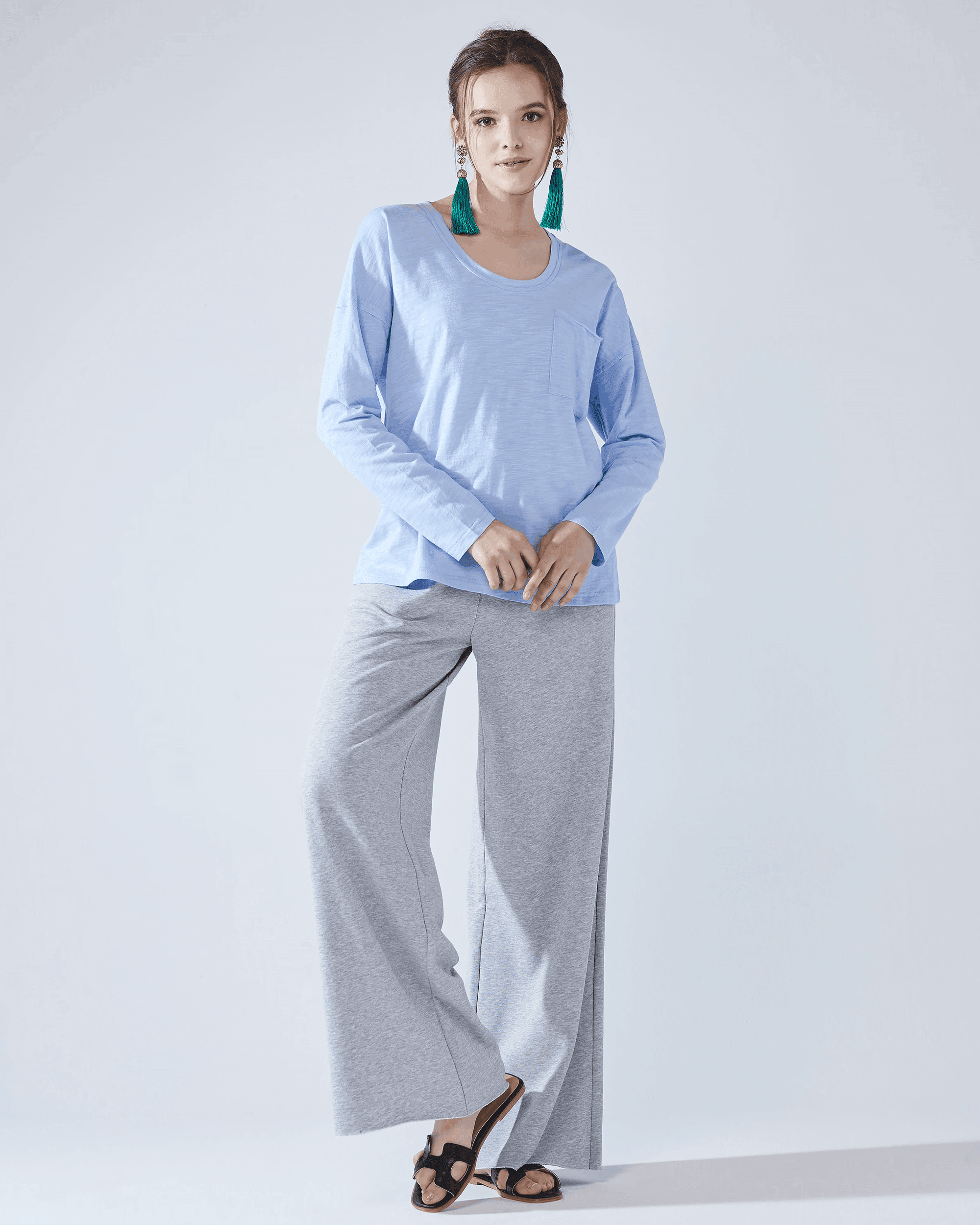 Light Blue Long Sleeve Slouchy Pocket Tee