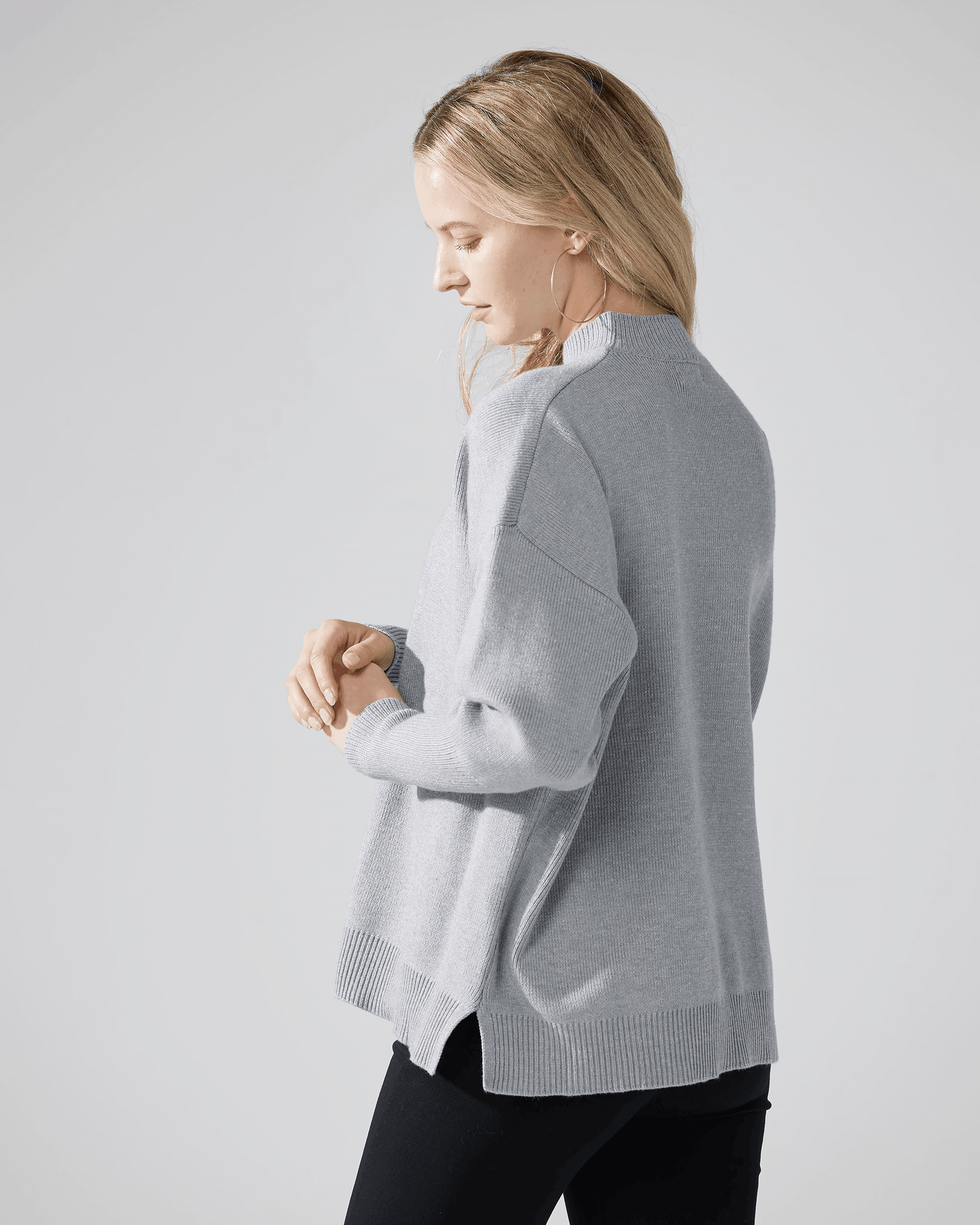 Mock Neck Balloon Sleeve Sweater - H.Grey - noflik