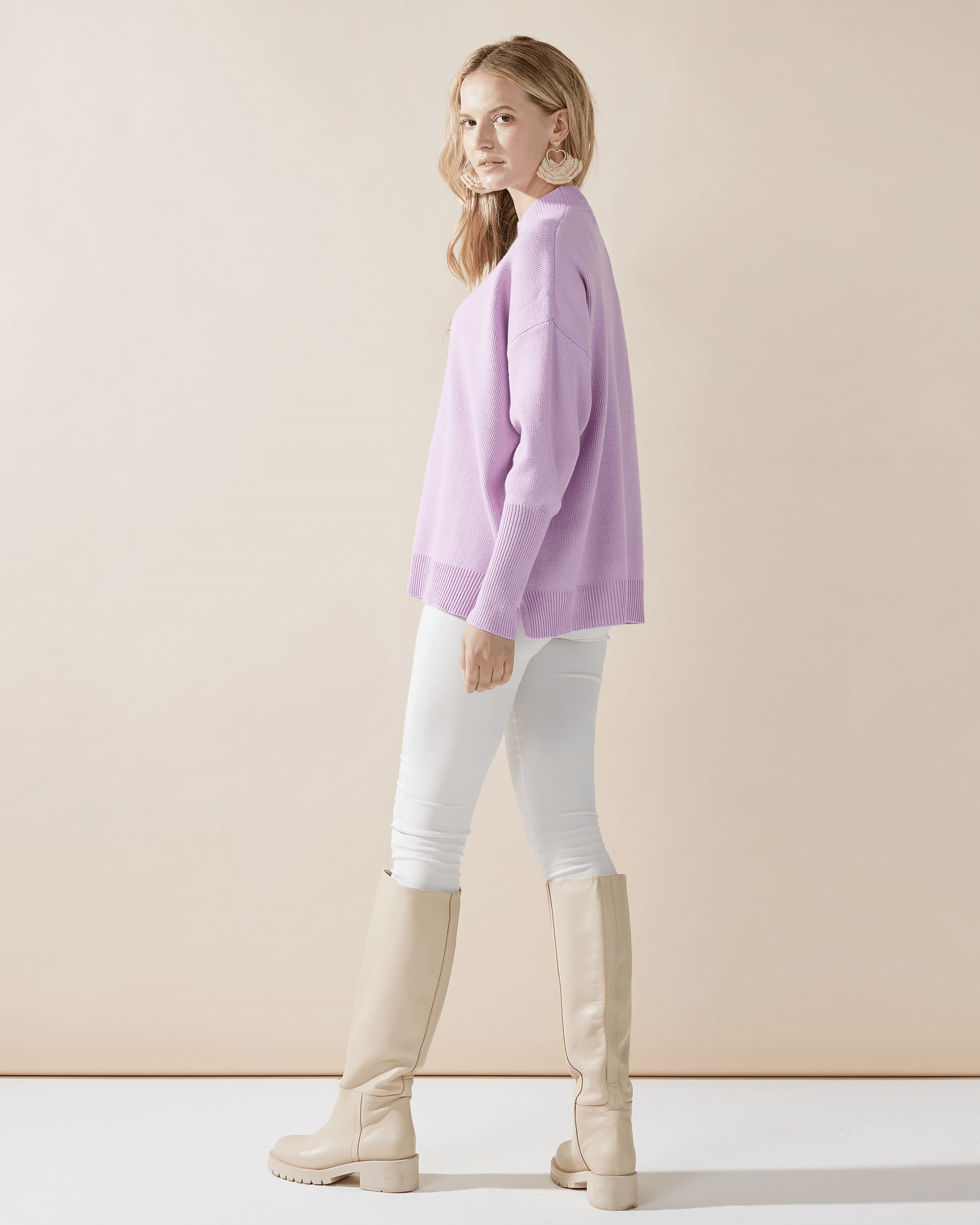 Lavender Mock Neck Balloon Sleeve Sweater