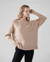 Mock Neck Balloon Sleeve Sweater - Taupe - noflik