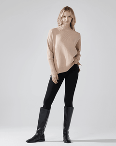 Mock Neck Balloon Sleeve Sweater - Taupe - noflik