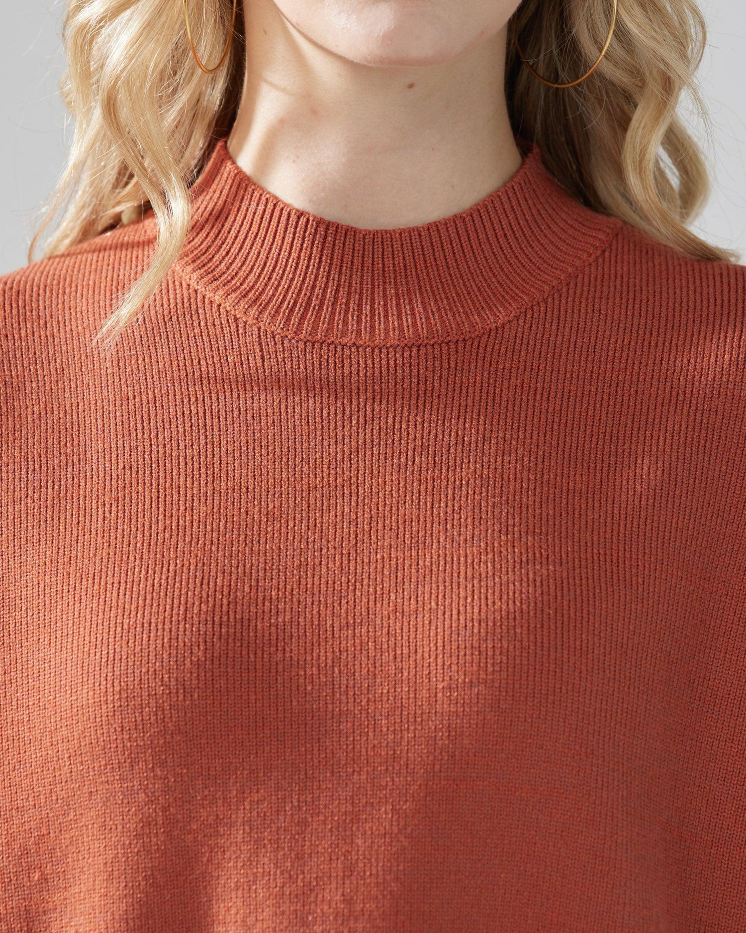 Mock Neck Balloon Sleeve Sweater - Taupe - noflik