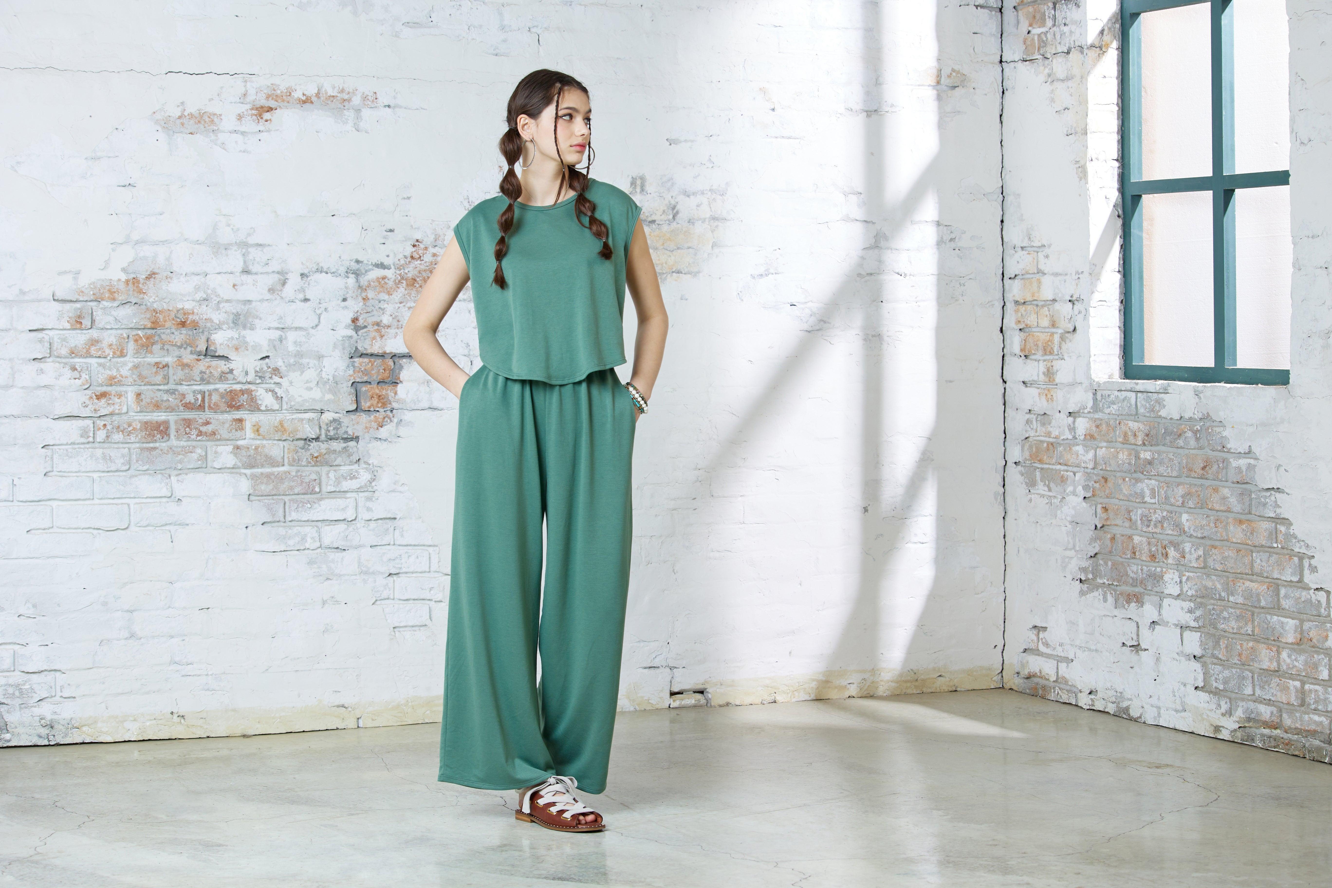 Open Front Wide Leg Jumpsuit - Washed Army - noflik