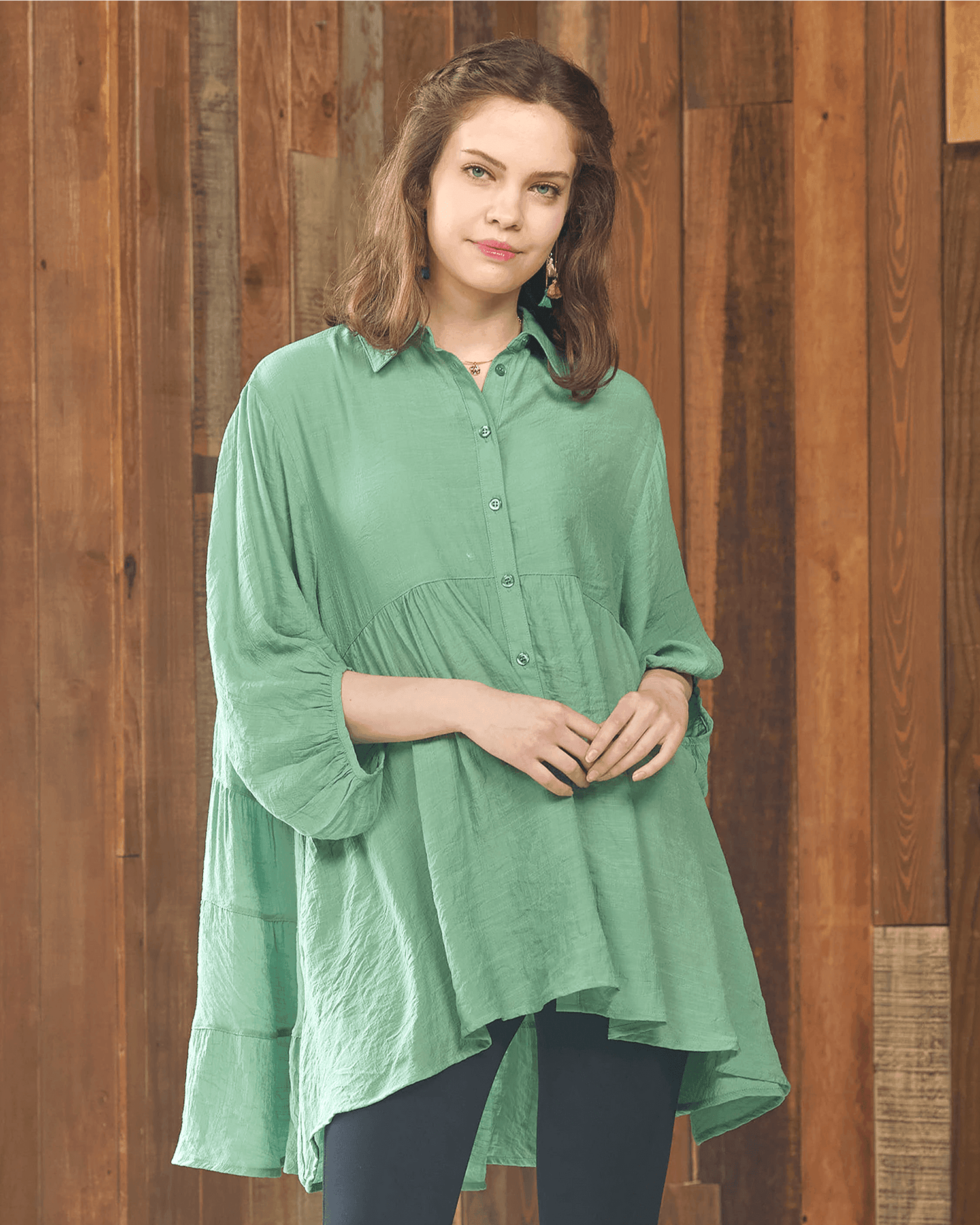 Oversized Babydoll Tunic Shirt - Lagoon Blue - noflik