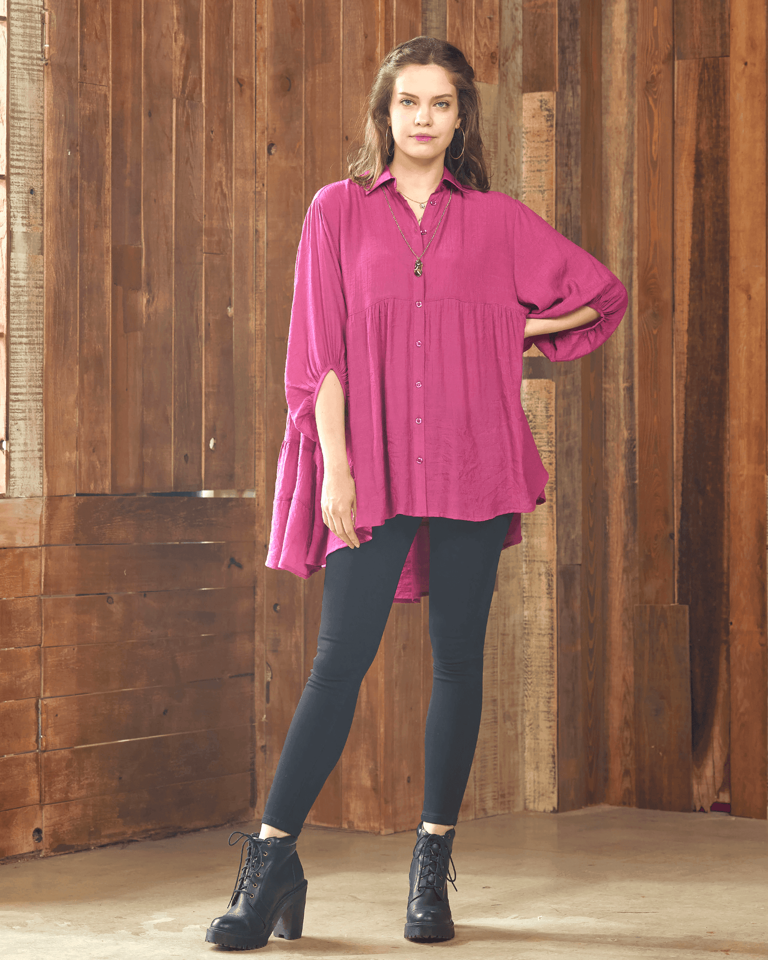 Oversized Babydoll Tunic Shirt - Plum - noflik