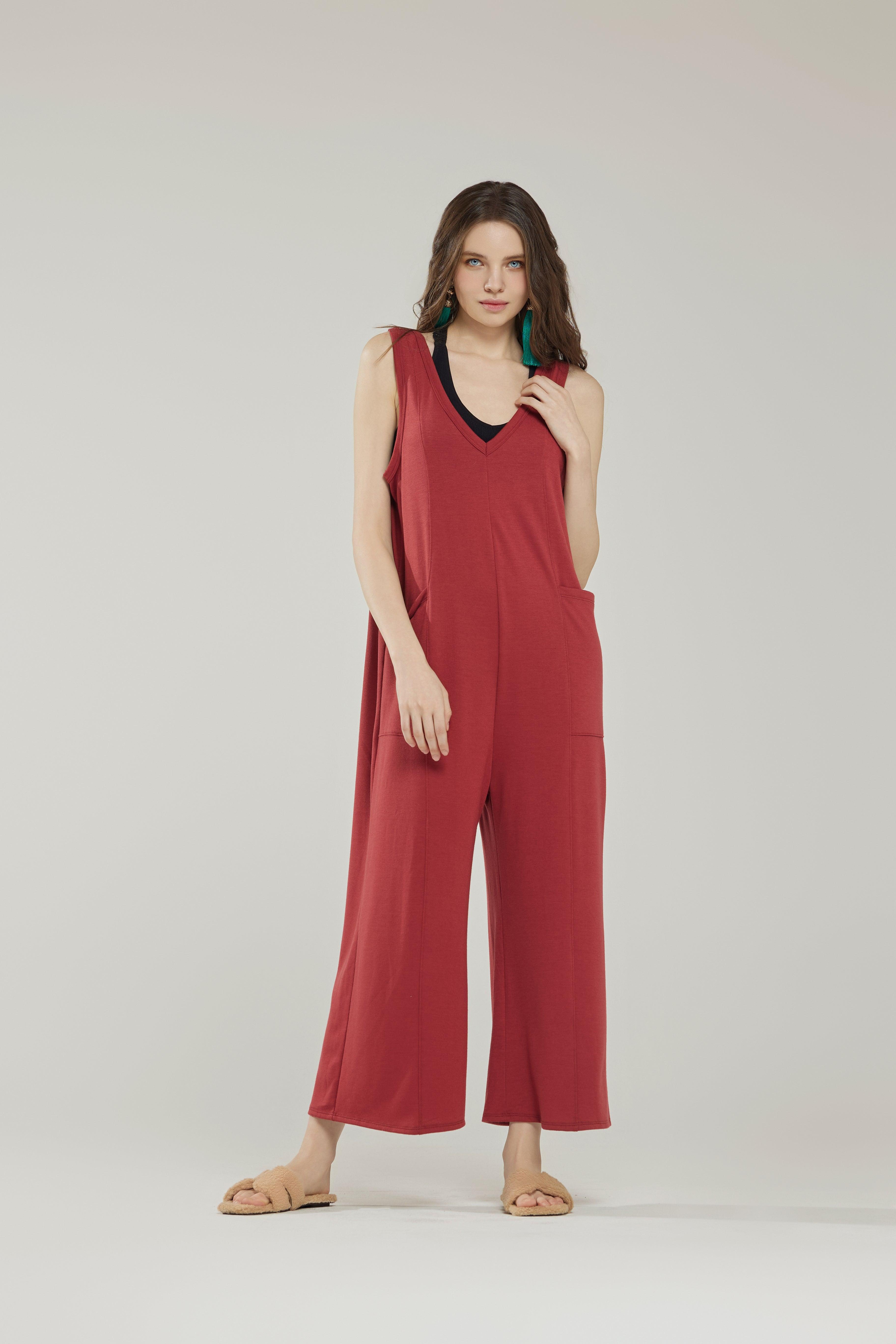 Casual Boho Sleeveless Jumpsuits with Pockets Loose Relaxed Fit