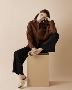 Oversized Twill Shirt Jacket - Chocolate - noflik