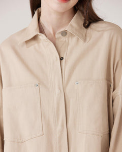 Oversized Twill Shirt Jacket - Chocolate - noflik