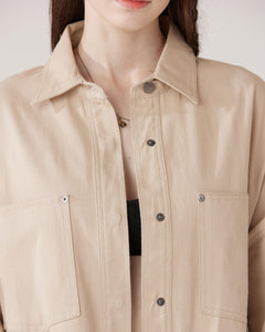 Oversized Twill Shirt Jacket - Chocolate - noflik