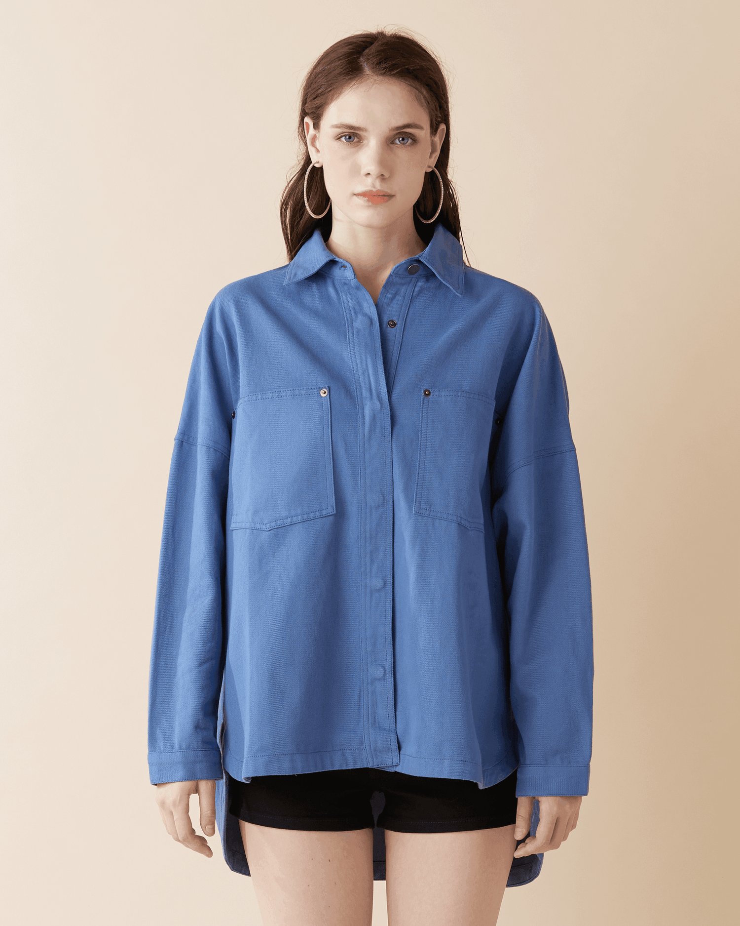 Oversized Twill Shirt Jacket - Denim - noflik