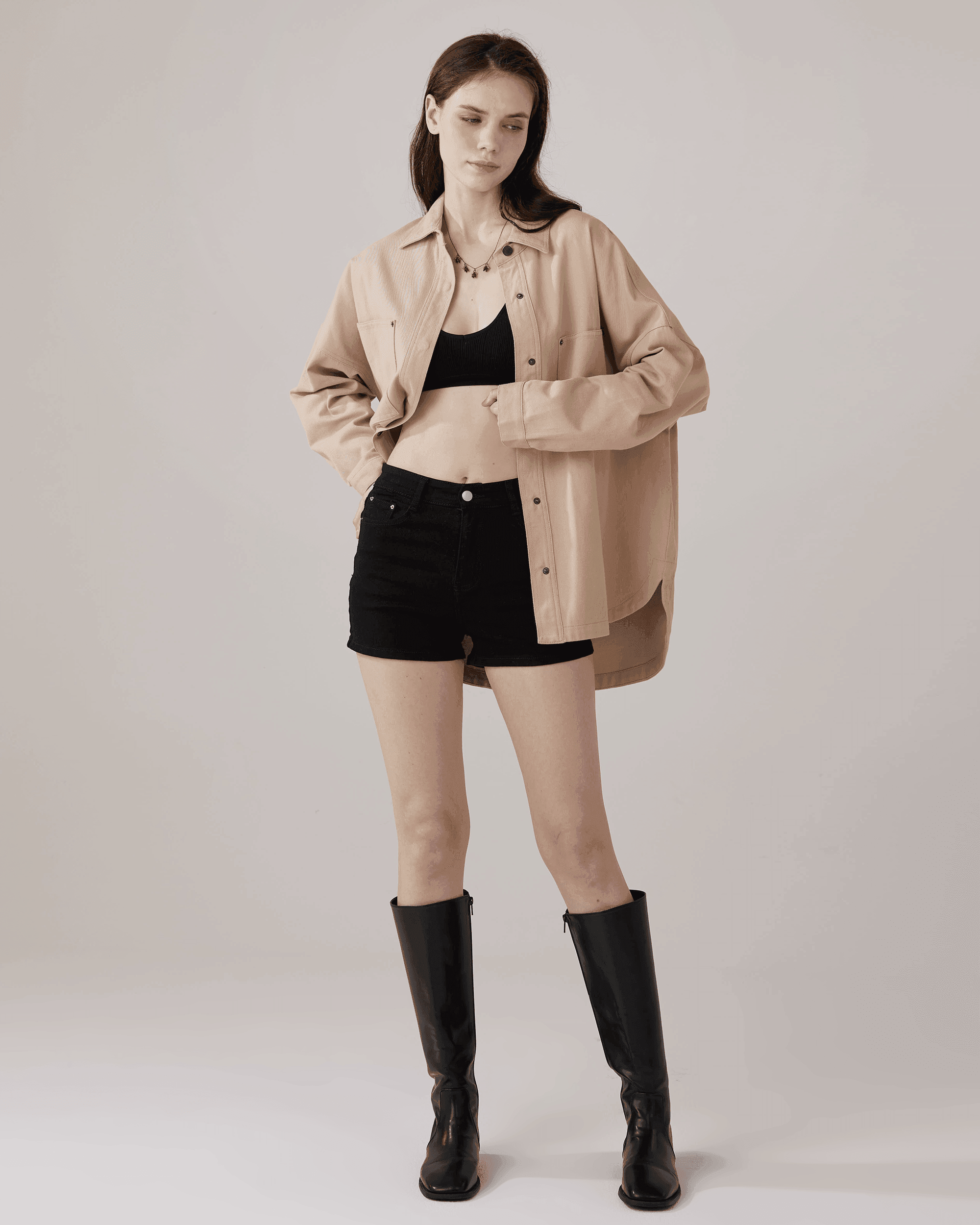 Taupe oversized twill shirt jacket